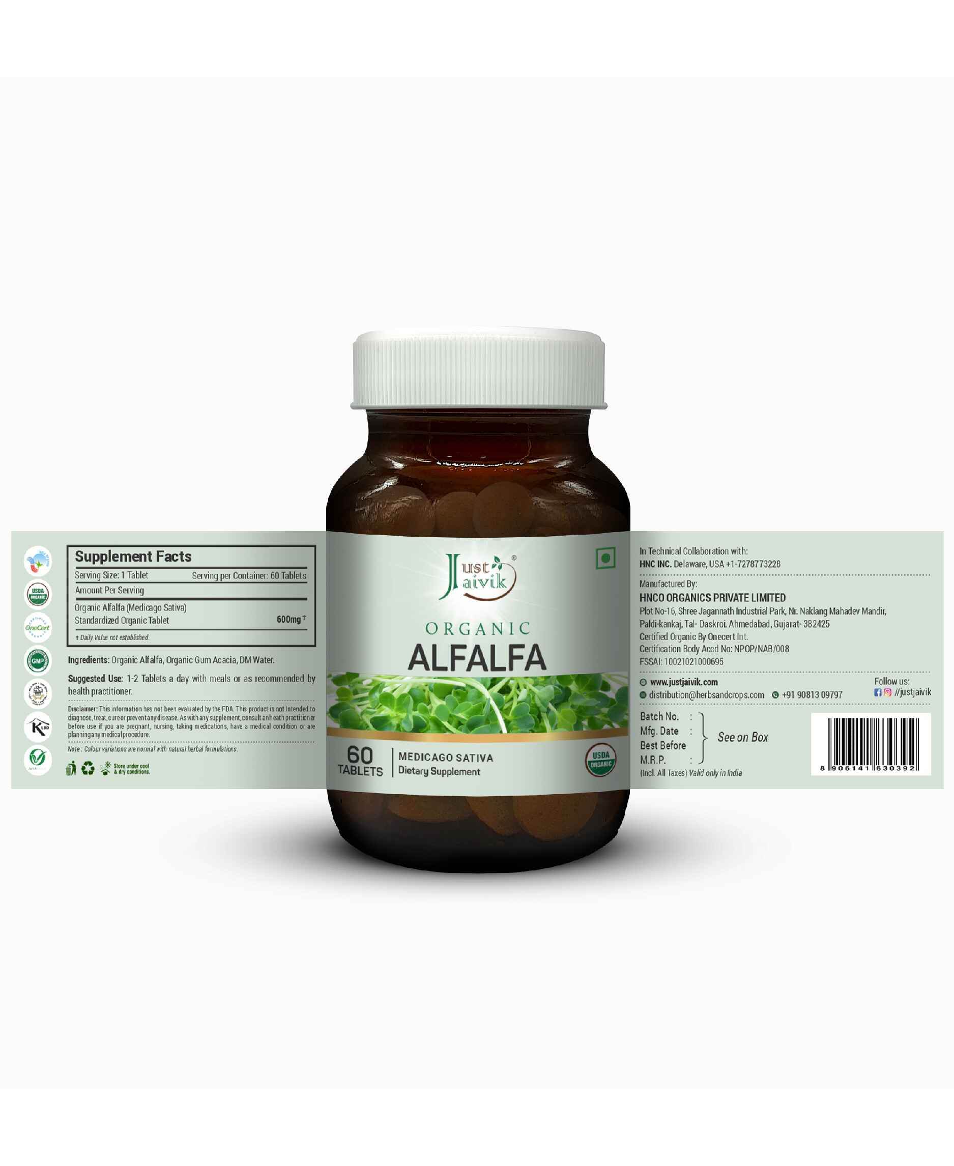 Just Jaivik Organic Alfalfa Tablets – Natural Supplement for Immunity, Digestion, and Blood Sugar Support - Health N Wellness Shop