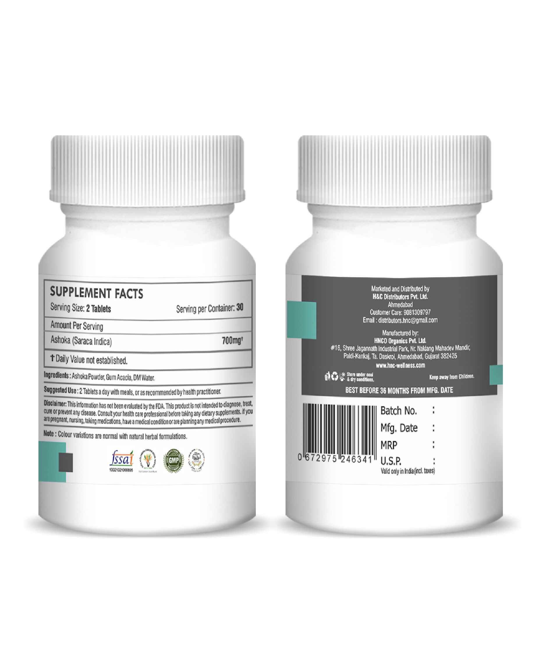 H&C Natural Ashoka Tablet 350mg - Women's Hormonal Balance & Menstrual Wellness - Health N Wellness Shop
