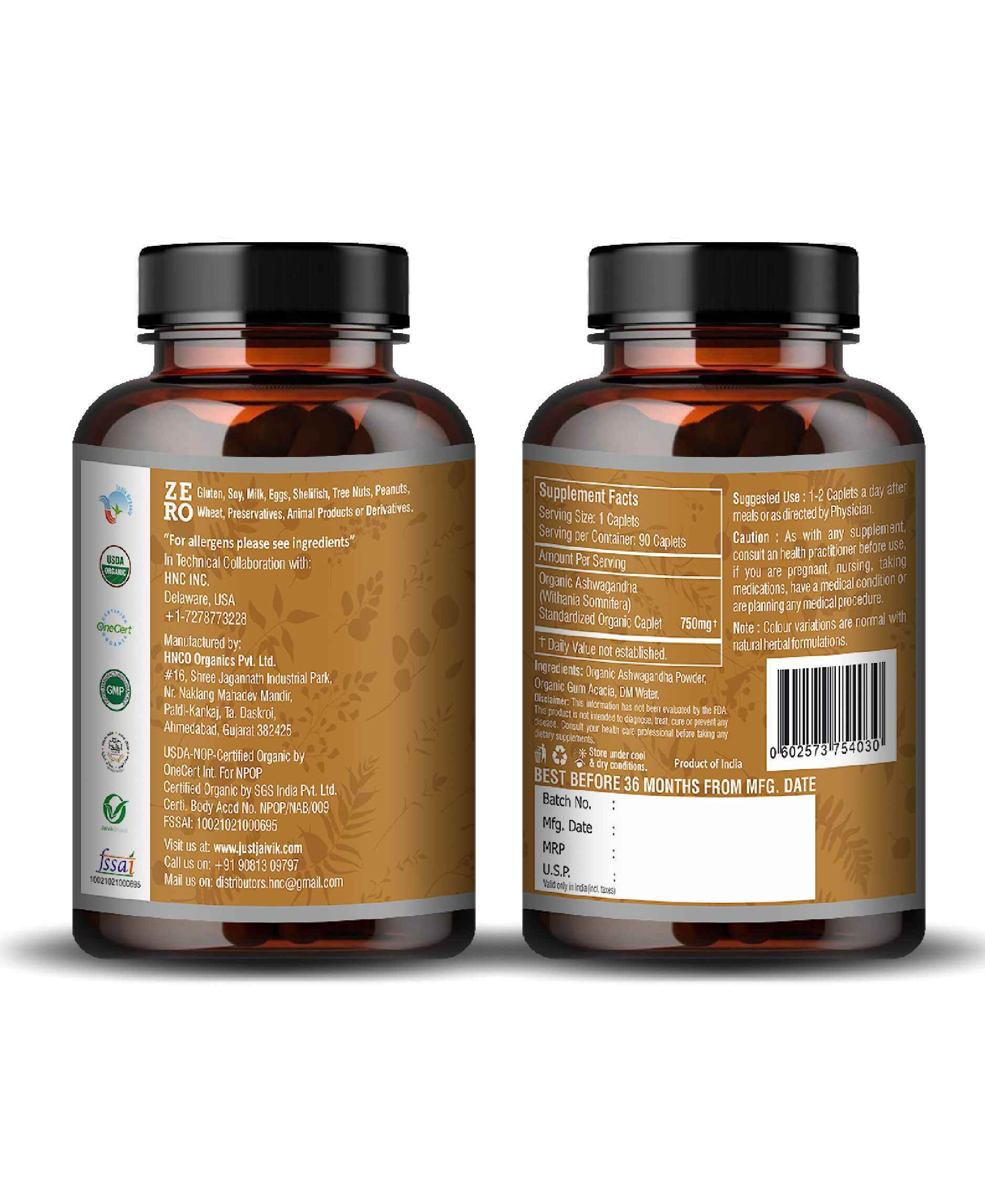Just Jaivik Organic Ashwagandha Caplets for Stress Relief, Immunity & Wellness - Health N Wellness Shop