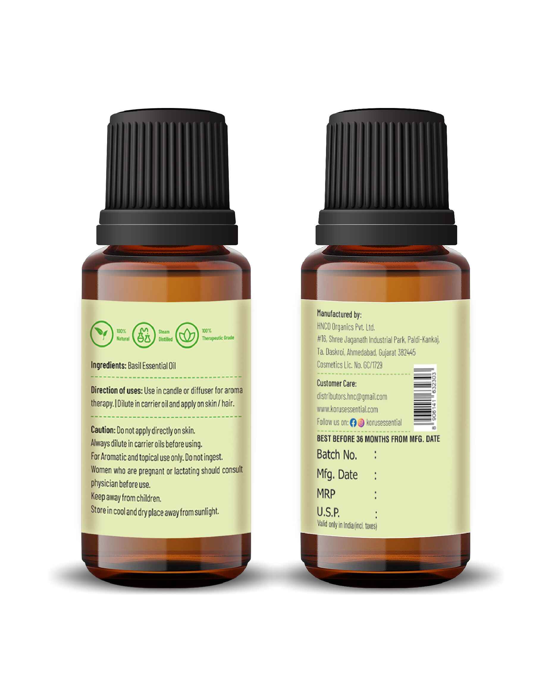 Korus Essential Basil Oil - 15ml - Health N Wellness Shop