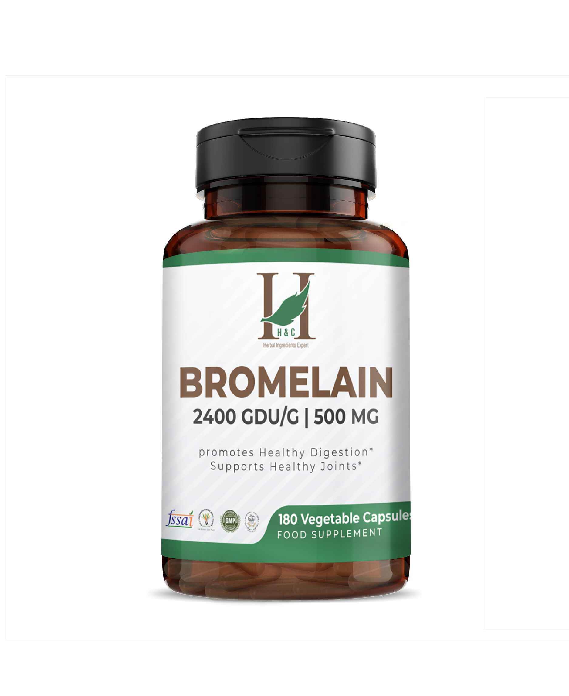 Bromelain Capsules 500mg (2400 GDU) - Natural Digestive Enzyme Supplement for Gut Health & Joint Support | 180 Veg Capsules - Health N Wellness Shop