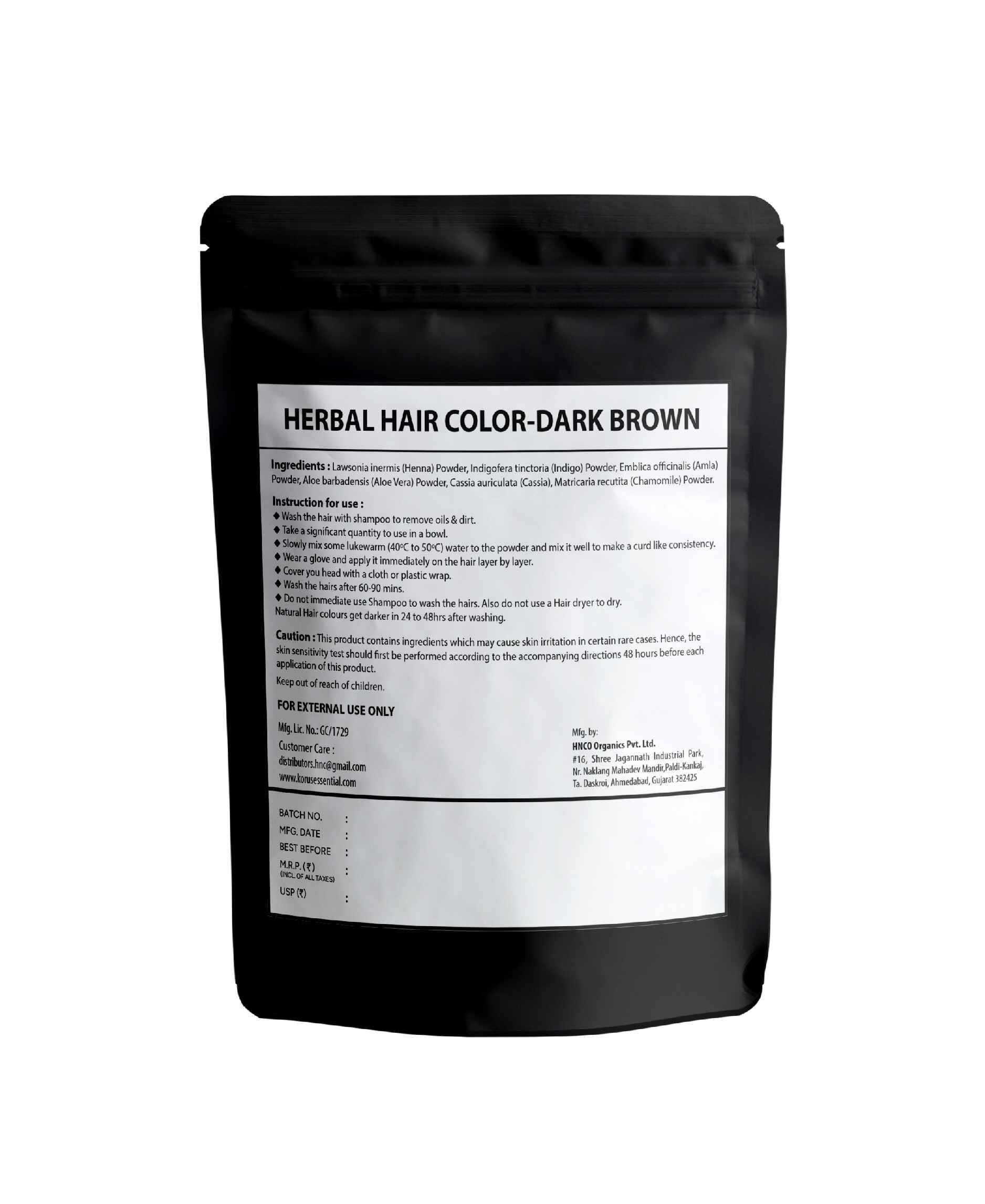 Korus Essential Herbal Hair Color Dark Brown 100g - Natural Ammonia - Free - Health N Wellness Shop