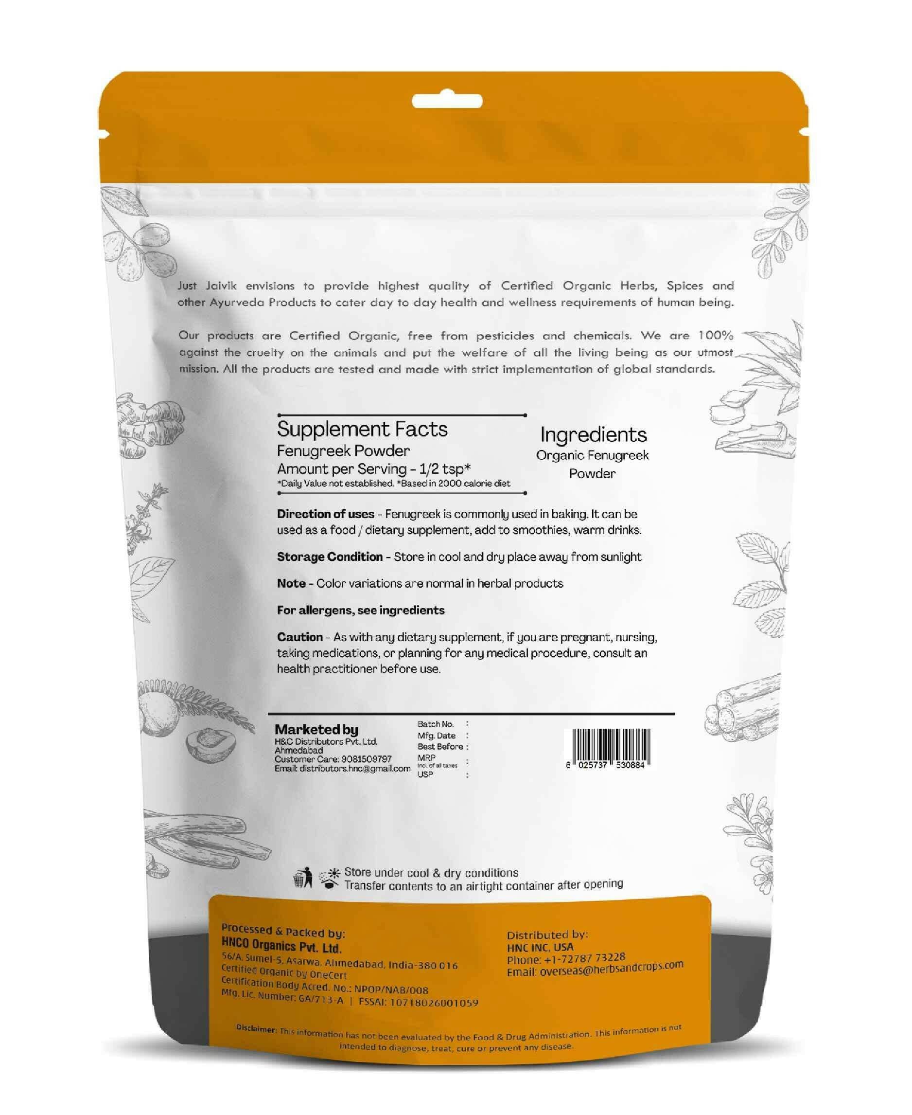 Just Jaivik Organic Fenugreek Powder 100gm - Digestive Support - Health N Wellness Shop