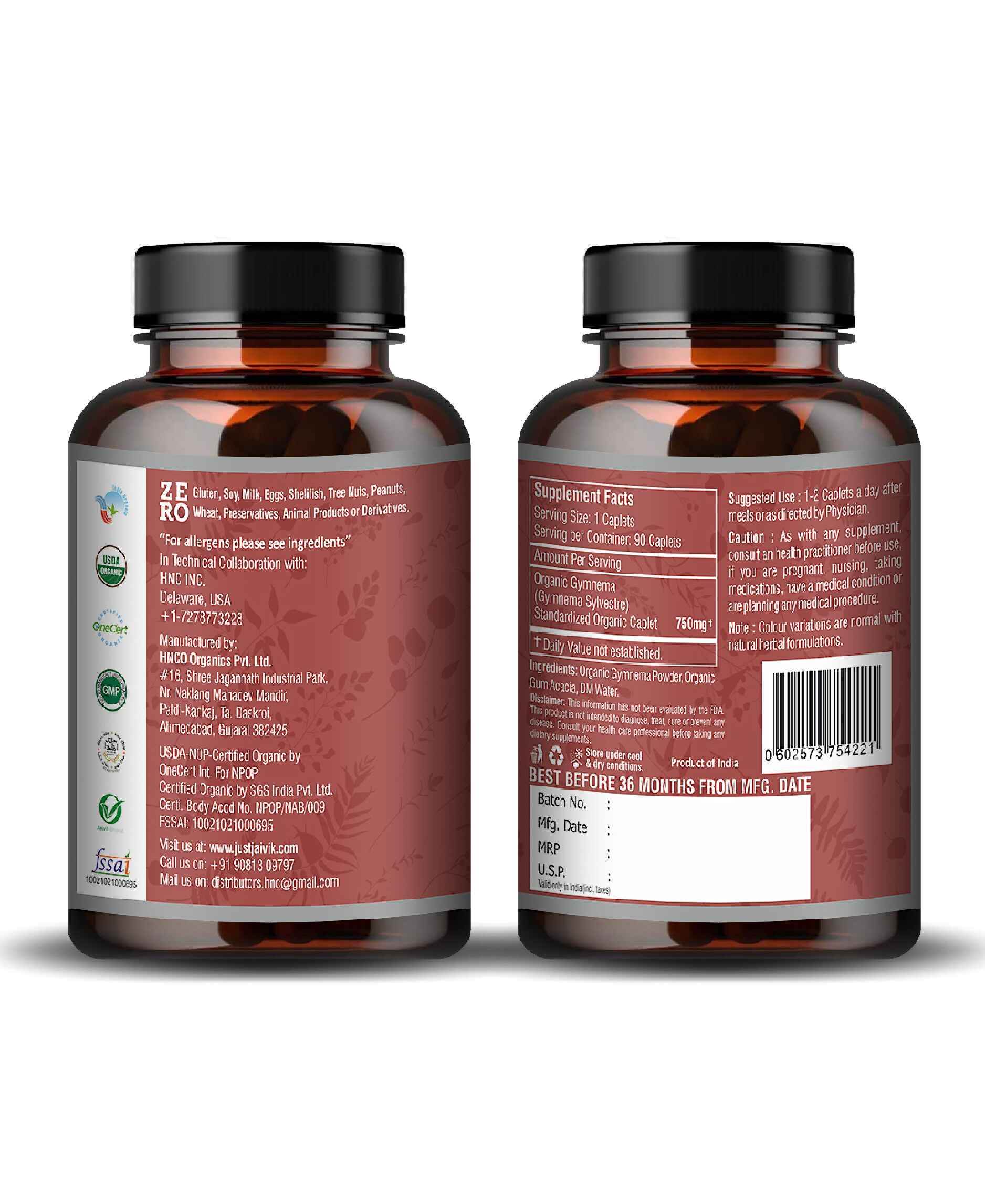 Just Jaivik Organic Gymnema Sylvestre Caplets - Natural Blood Sugar Support & Sugar Craving Control with Ayurvedic Gudmar - Health N Wellness Shop