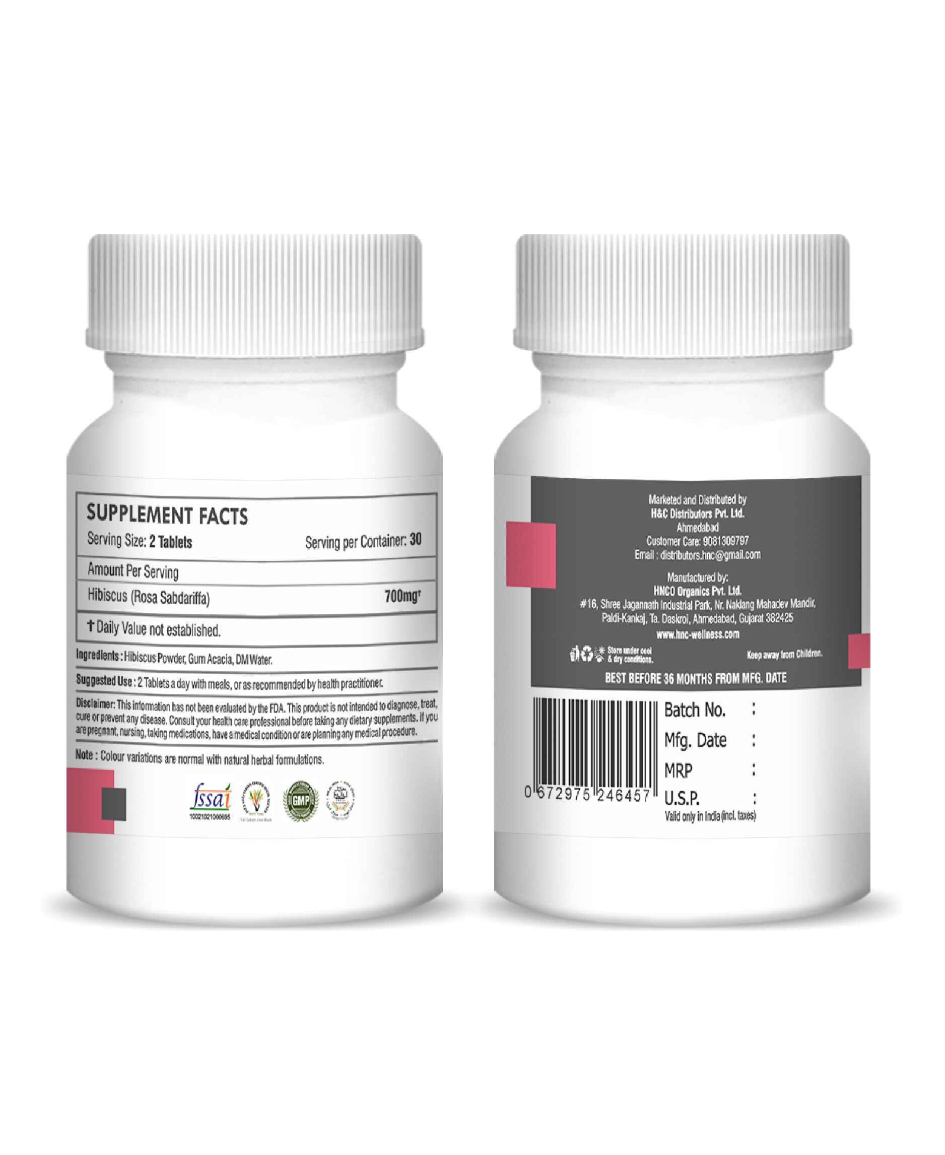 H&C Natural Hibiscus Tablet 350mg - Heart Health & Radiant Skin Support - Health N Wellness Shop