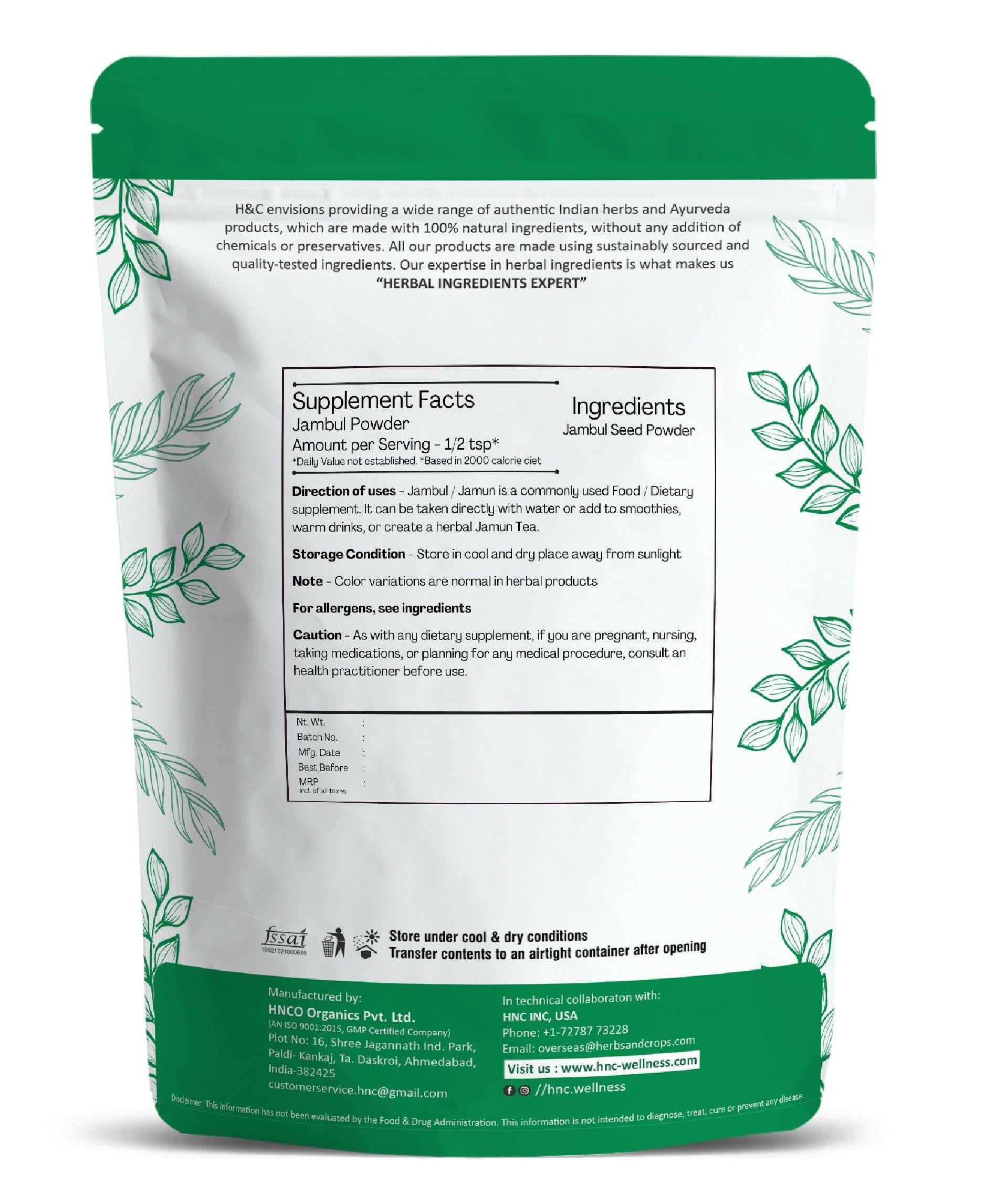 H&C Natural Jambul Seed Powder 100gm - Blood Sugar Support & Metabolic Wellness - Health N Wellness Shop