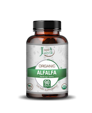 Just Jaivik Organic Alfalfa Caplets - Natural 750mg Herbal Supplement for Digestion, Immunity & Metabolism Support - Health N Wellness Shop