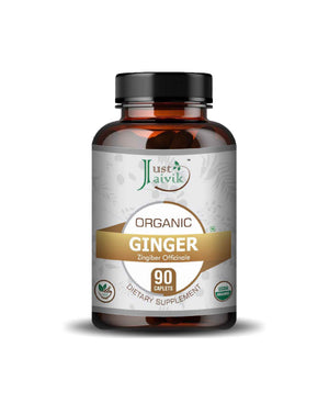 Just Jaivik Certified Organic Ginger Caplets Supplement for Digestion, Nausea Relief & Inflammation - Health N Wellness Shop