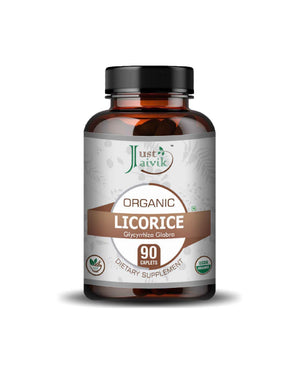 Just Jaivik Organic Licorice Caplets - Natural Ayurvedic Licorice Root Supplement for Digestive, Respiratory & Energy Support - Health N Wellness Shop