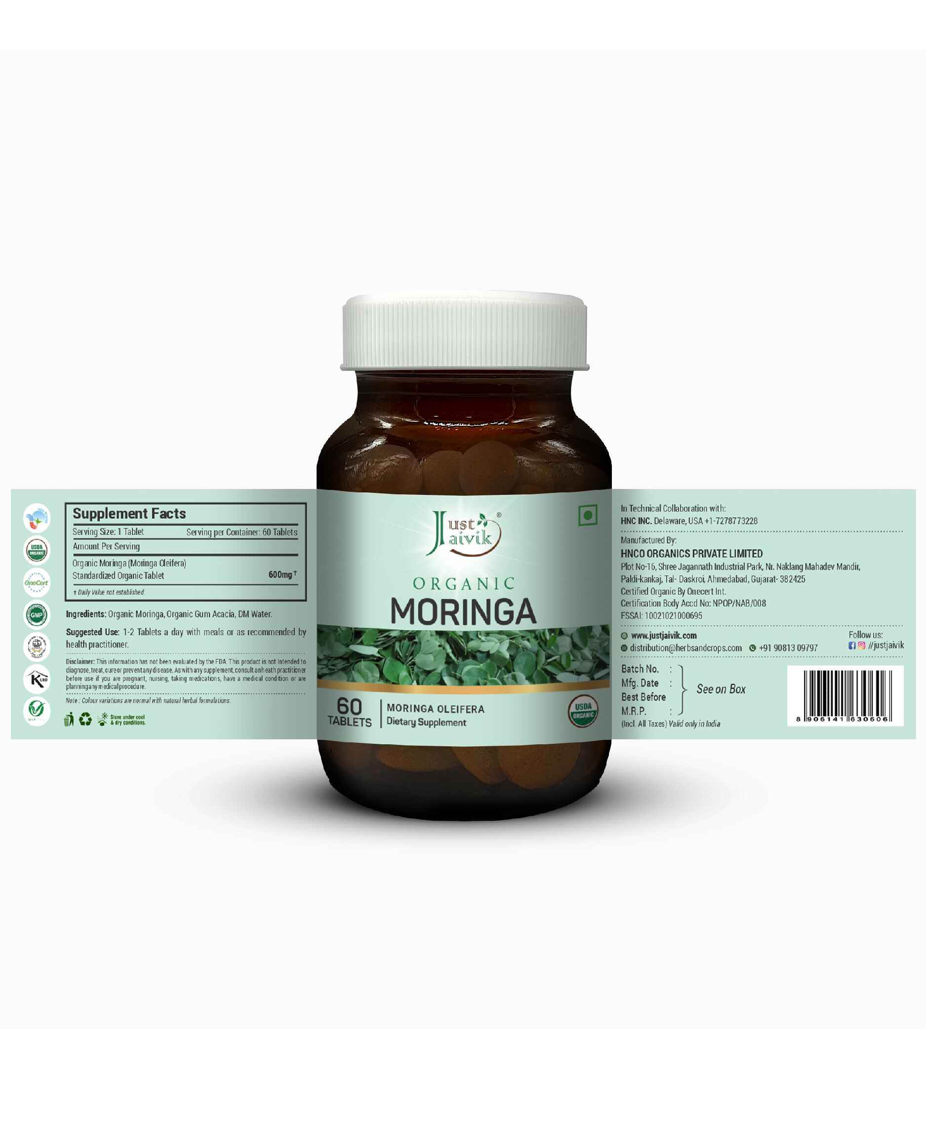 Just Jaivik Organic Moringa Tablets – Natural Superfood for Immunity, Energy, and Wellness - Health N Wellness Shop