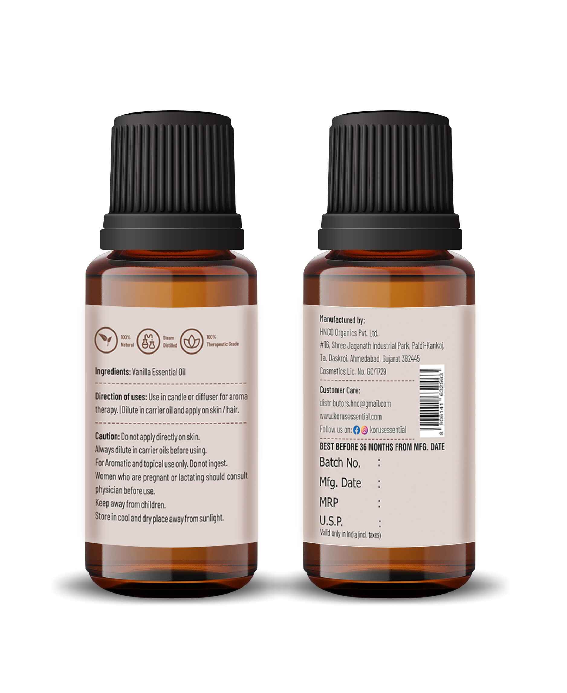Korus Essential Vanilla Oil – Pure Aromatherapy Bliss - Health N Wellness Shop