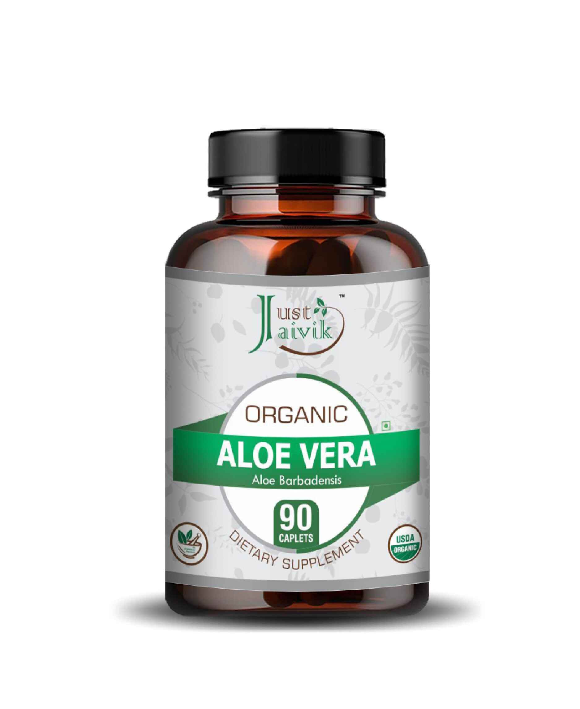 Just Jaivik Organic Aloe Vera Caplets - Natural Supplement for Skin, Digestion & Immunity - Health N Wellness Shop