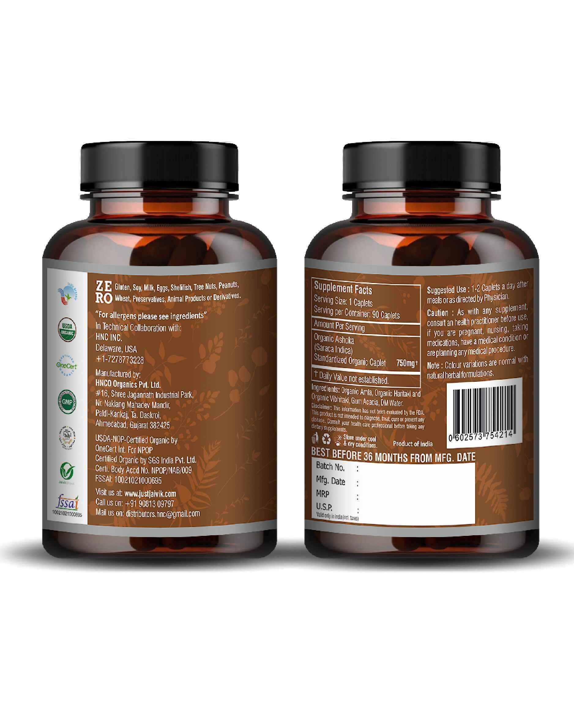 Just Jaivik Organic Ashoka Caplets - Certified Herbal Supplement for Women's Health - Health N Wellness Shop