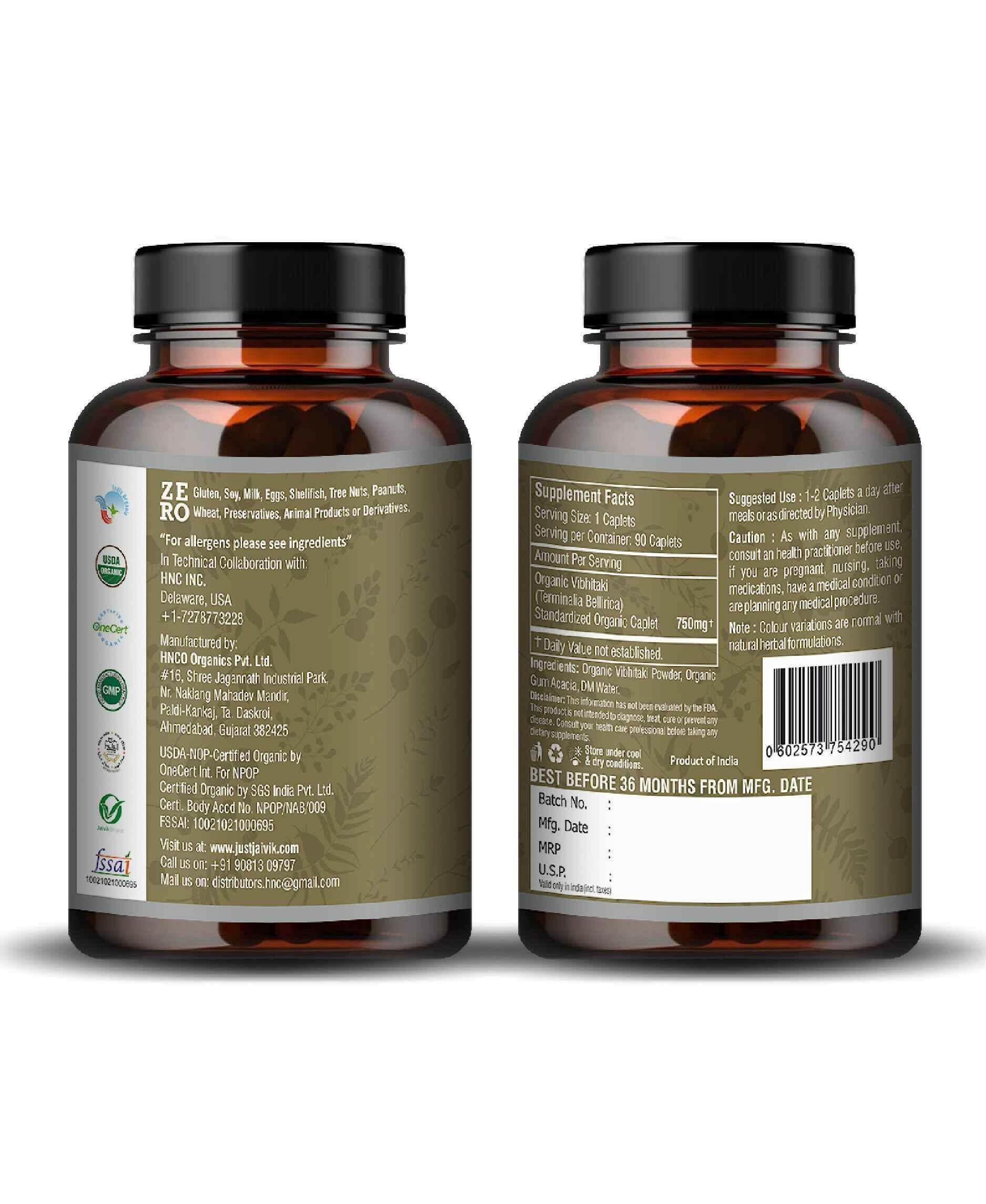 Just Jaivik Organic Vibhitaki Caplets - Herbal Detox & Digestive Supplement - Health N Wellness Shop