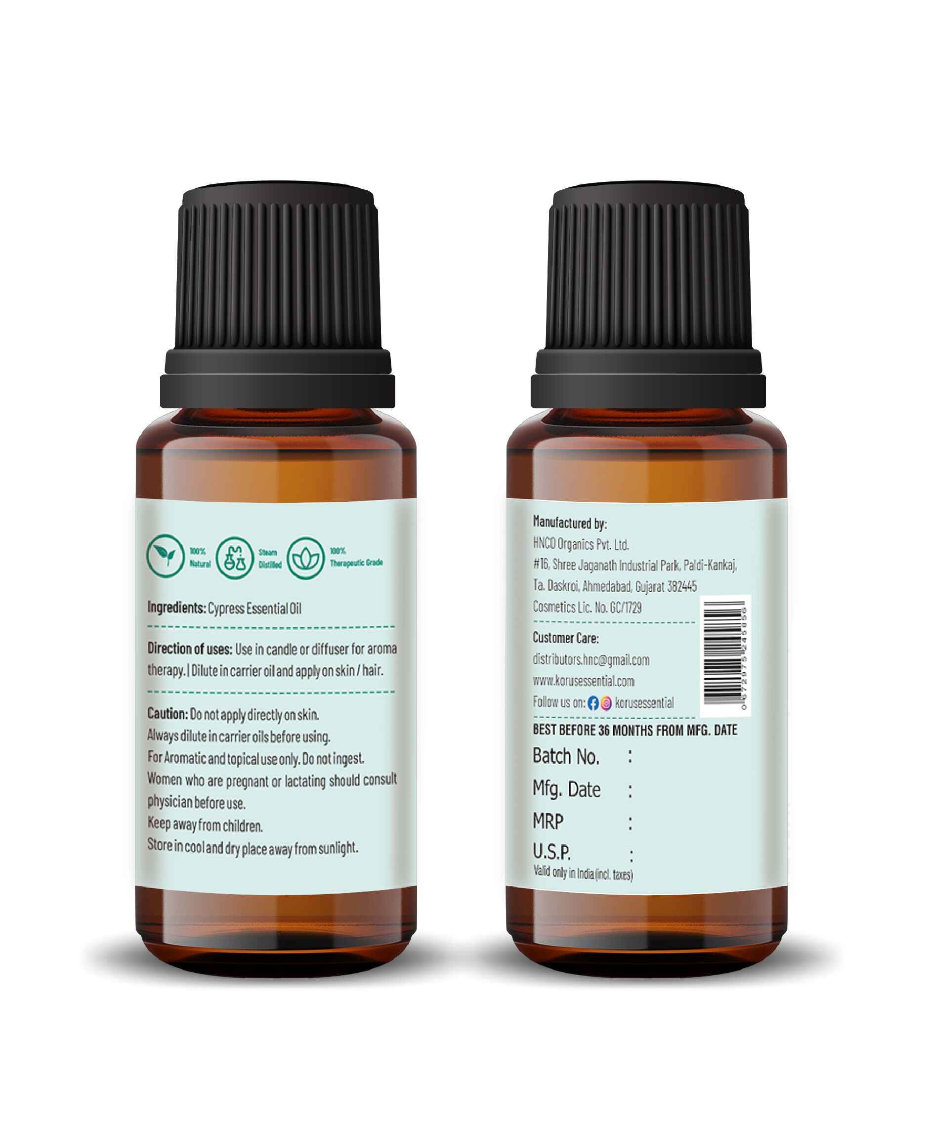 Korus Essential Cypress Oil – Therapeutic Grade for Respiratory Health, Muscle Relief & Skincare - Health N Wellness Shop