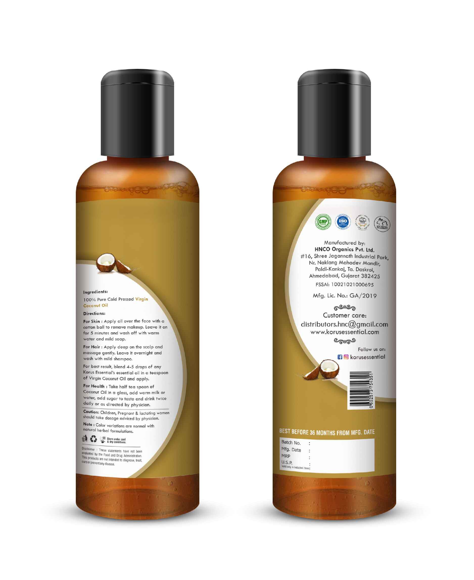 Korus Essential Cold - Pressed Virgin Coconut Oil 200ml - Health N Wellness Shop