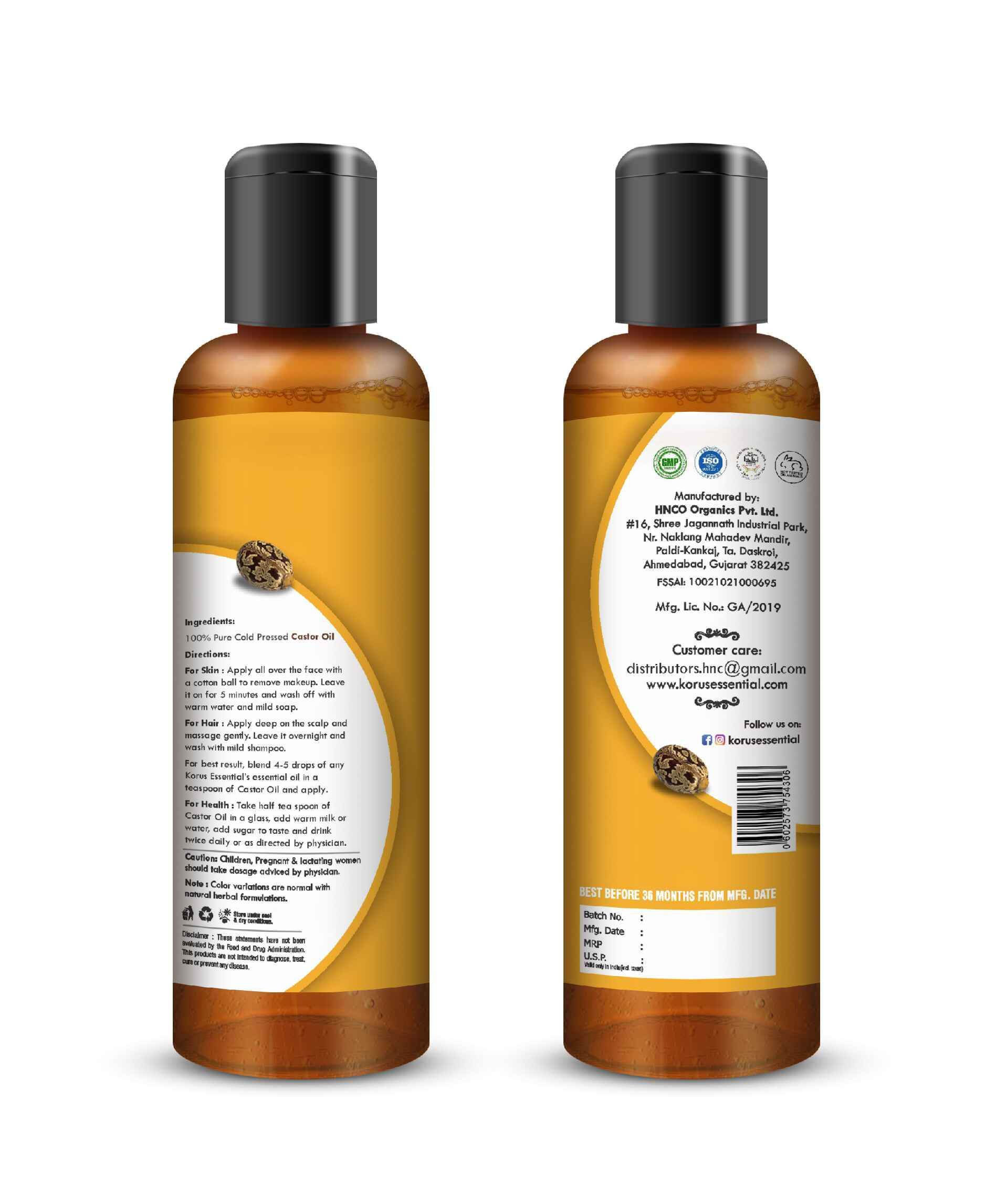 Korus Essential Cold Pressed Castor Oil 200ml - Health N Wellness Shop