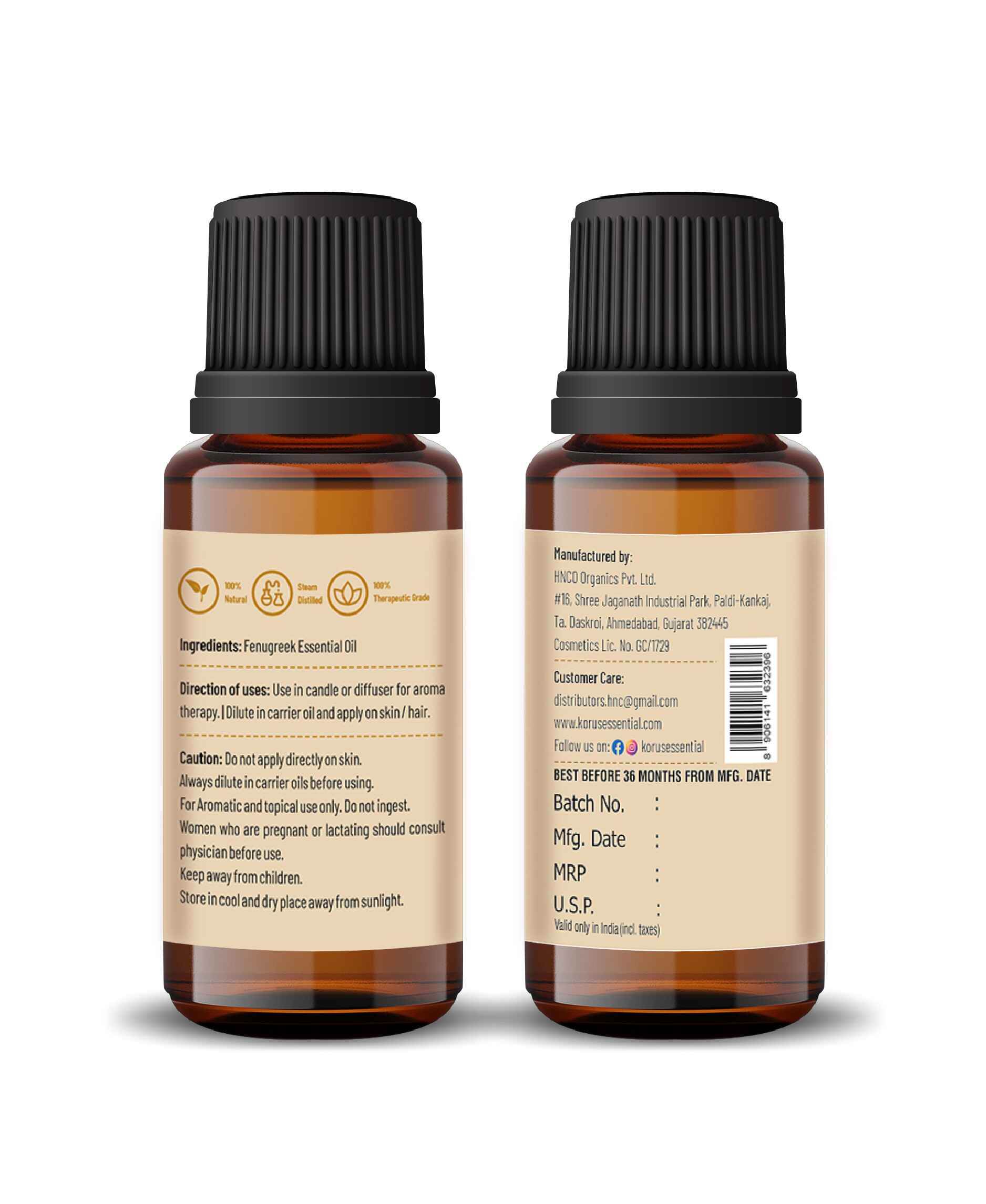 Korus Essential Fenugreek Oil – 100% Pure & Natural Cold - Pressed Methi Seed Oil - Health N Wellness Shop