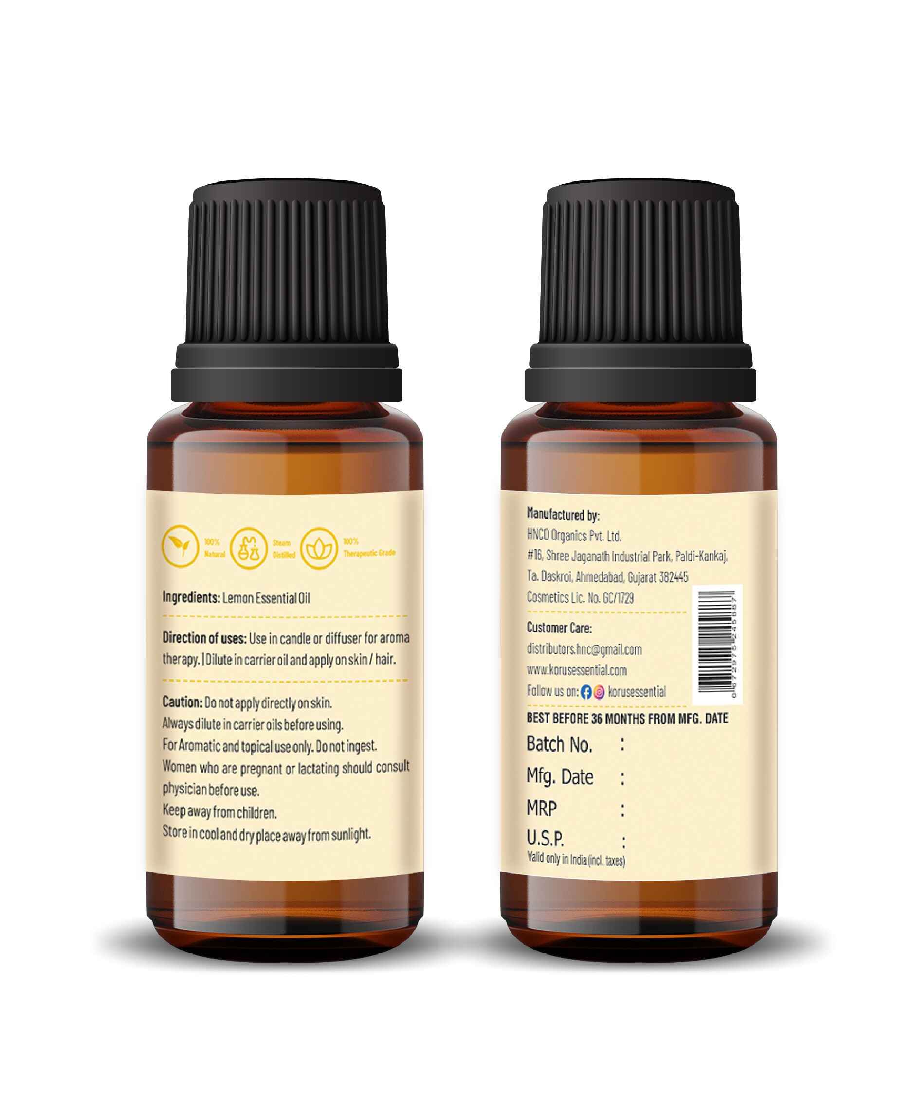 Korus Essential Lemon Oil – 100% Pure & Natural - Health N Wellness Shop
