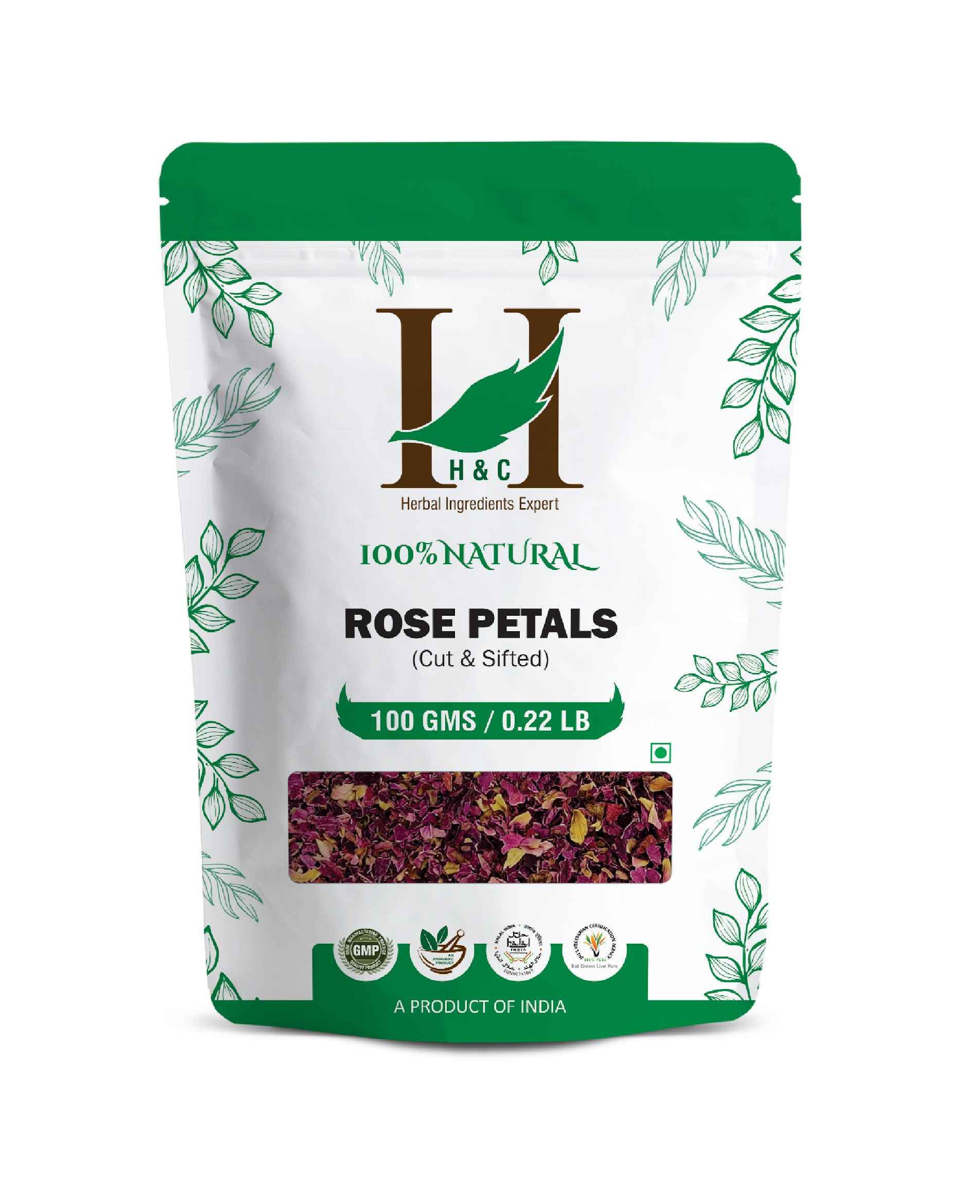 H&C Natural Rose Petals Cut & Sifted 100gm - Skin Radiance & Relaxation - Health N Wellness Shop