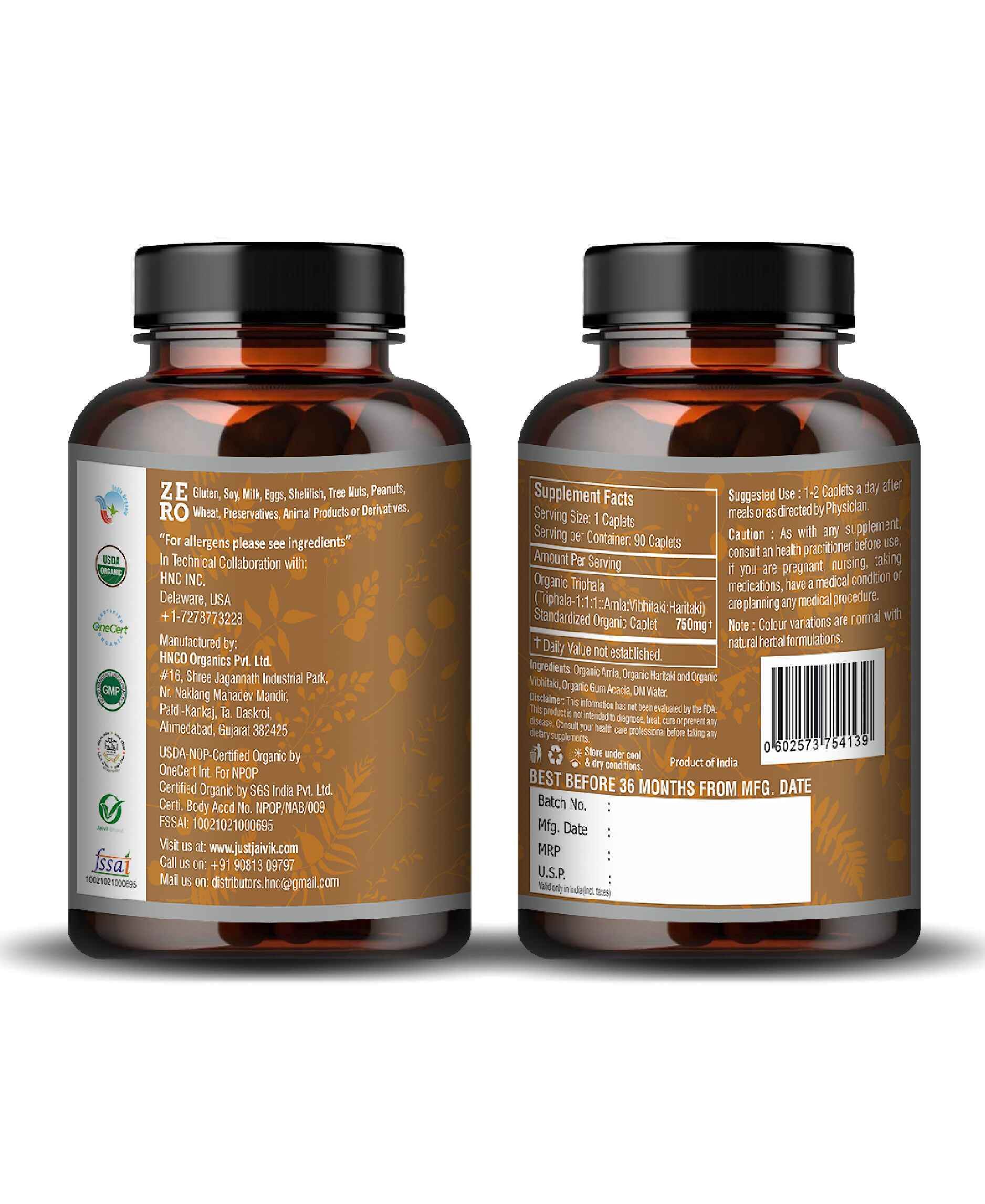 Just Jaivik Organic Triphala Caplets – Certified Organic Herbal Supplement for Digestion, Detox & Dosha Balance - Health N Wellness Shop
