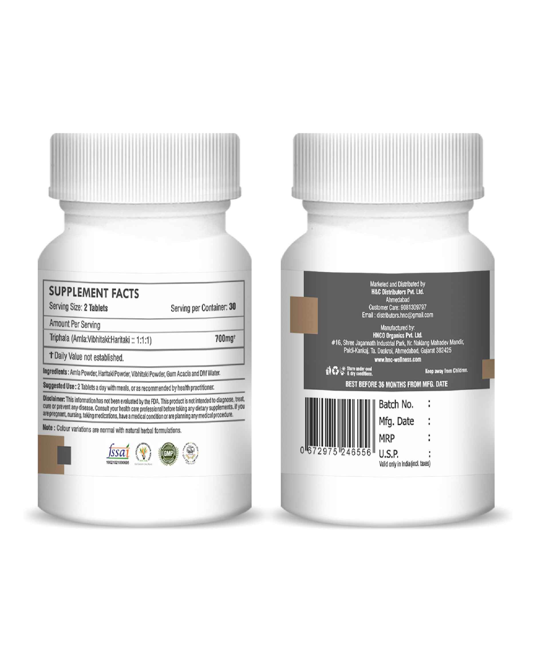 H&C Natural Triphala Tablet 60 Count - Digestive Health & Detox Support - Health N Wellness Shop