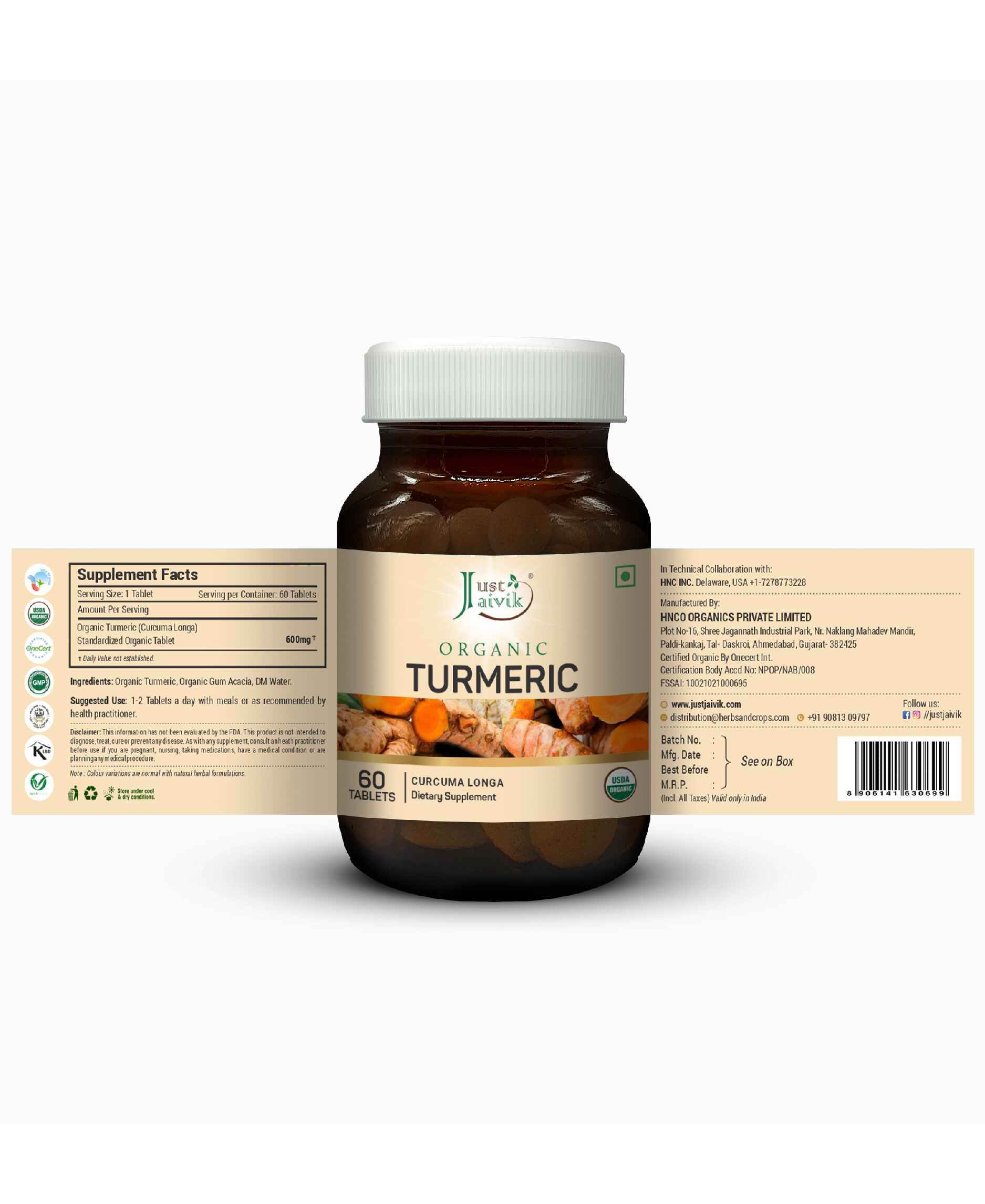 Just Jaivik Organic Turmeric Tablets – Natural Anti - Inflammatory Supplement for Joint Health & Immunity - Health N Wellness Shop