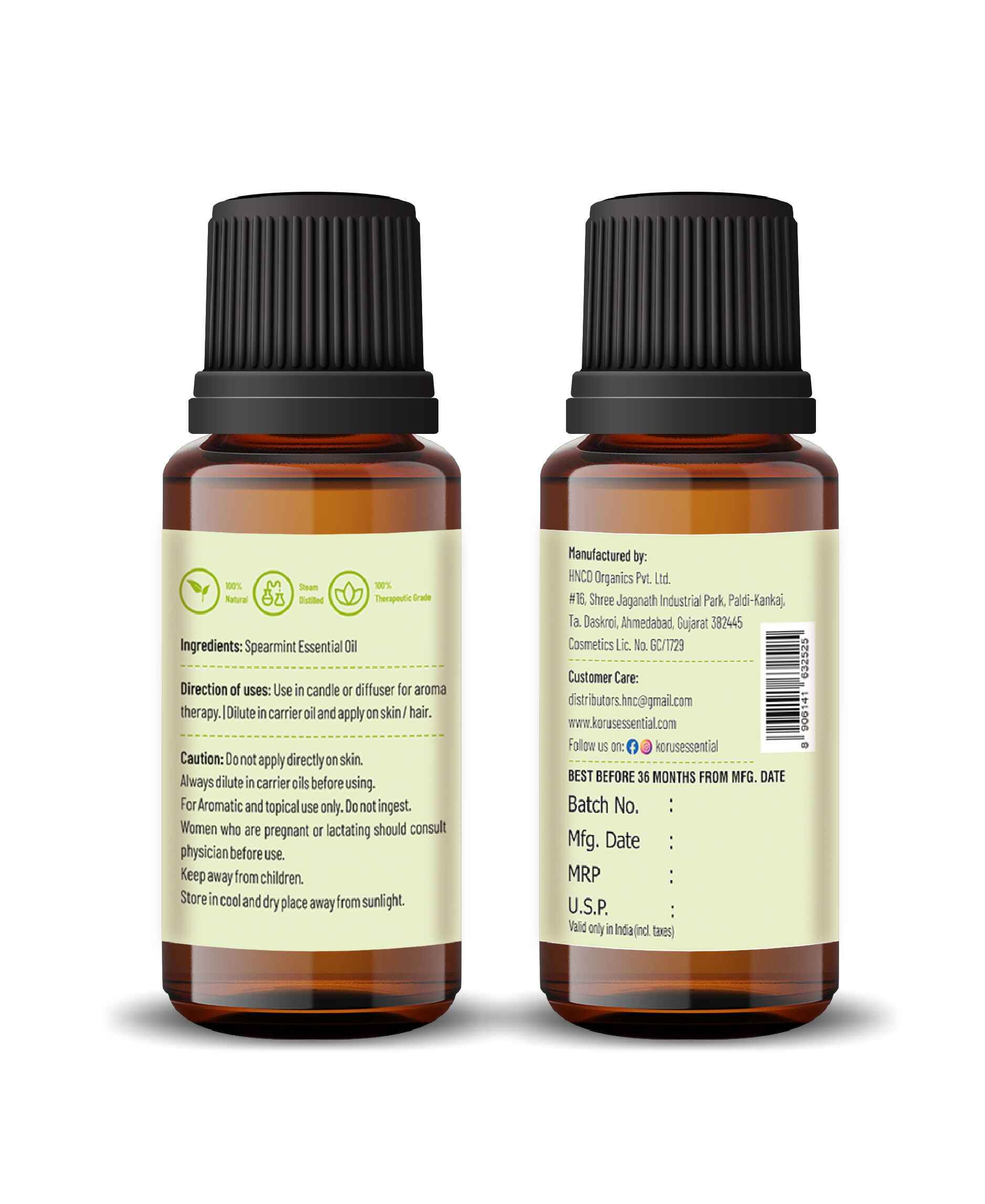Korus Essential Spearmint Oil – 100% Pure Therapeutic Grade Natural Mint Oil for Aromatherapy, Skin, and Digestive Wellness - Health N Wellness Shop