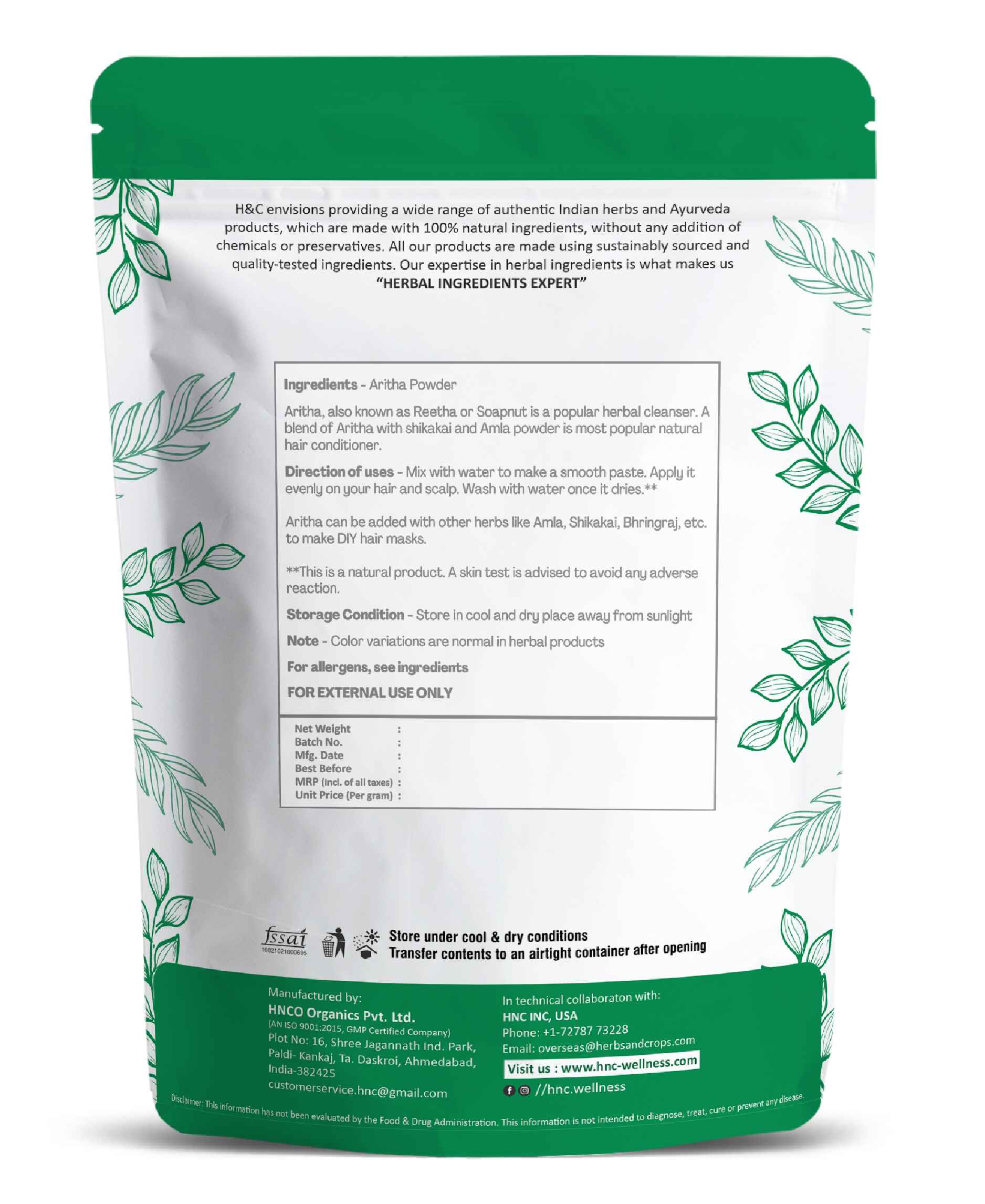 H&C Natural Aritha Powder 100gm - Natural Hair & Skin Cleanser - Health N Wellness Shop