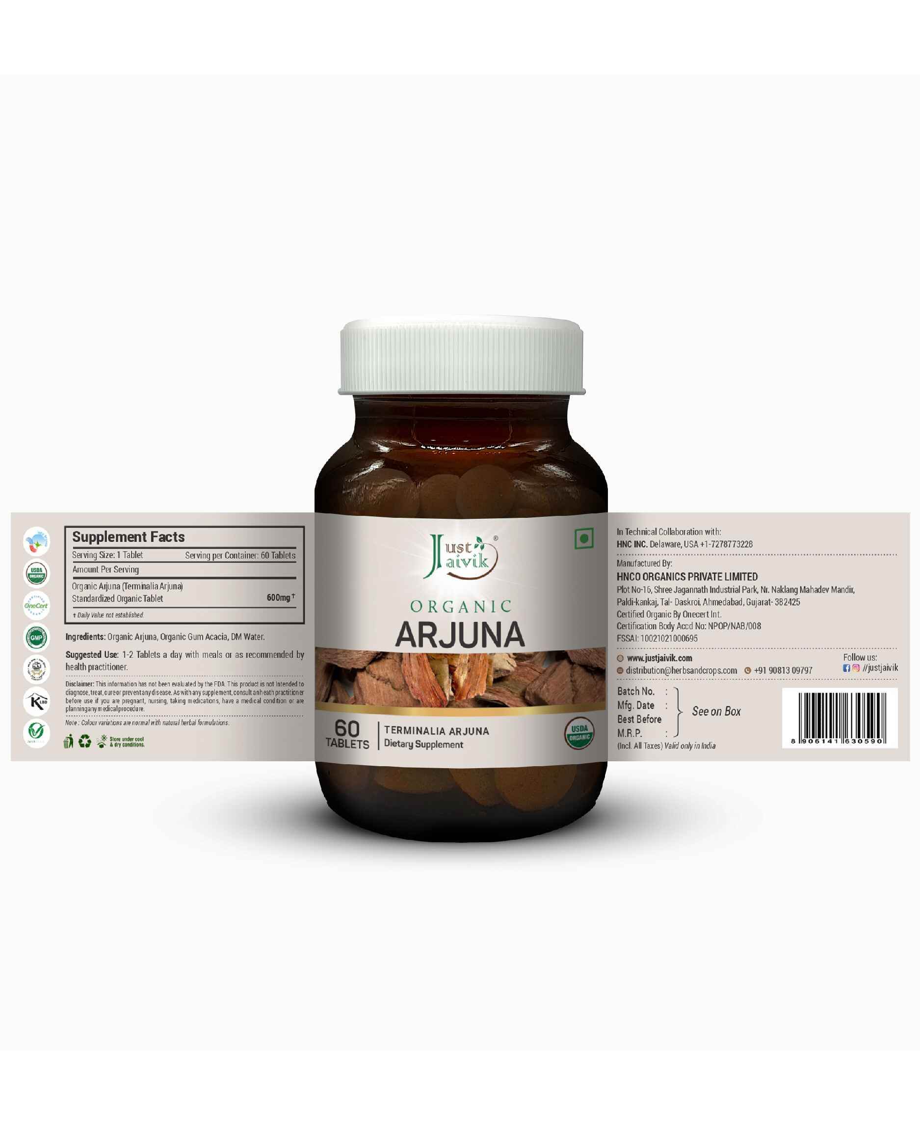 Just Jaivik Organic Arjuna Tablets – Natural Ayurvedic Support for Heart Health & Blood Pressure - Health N Wellness Shop