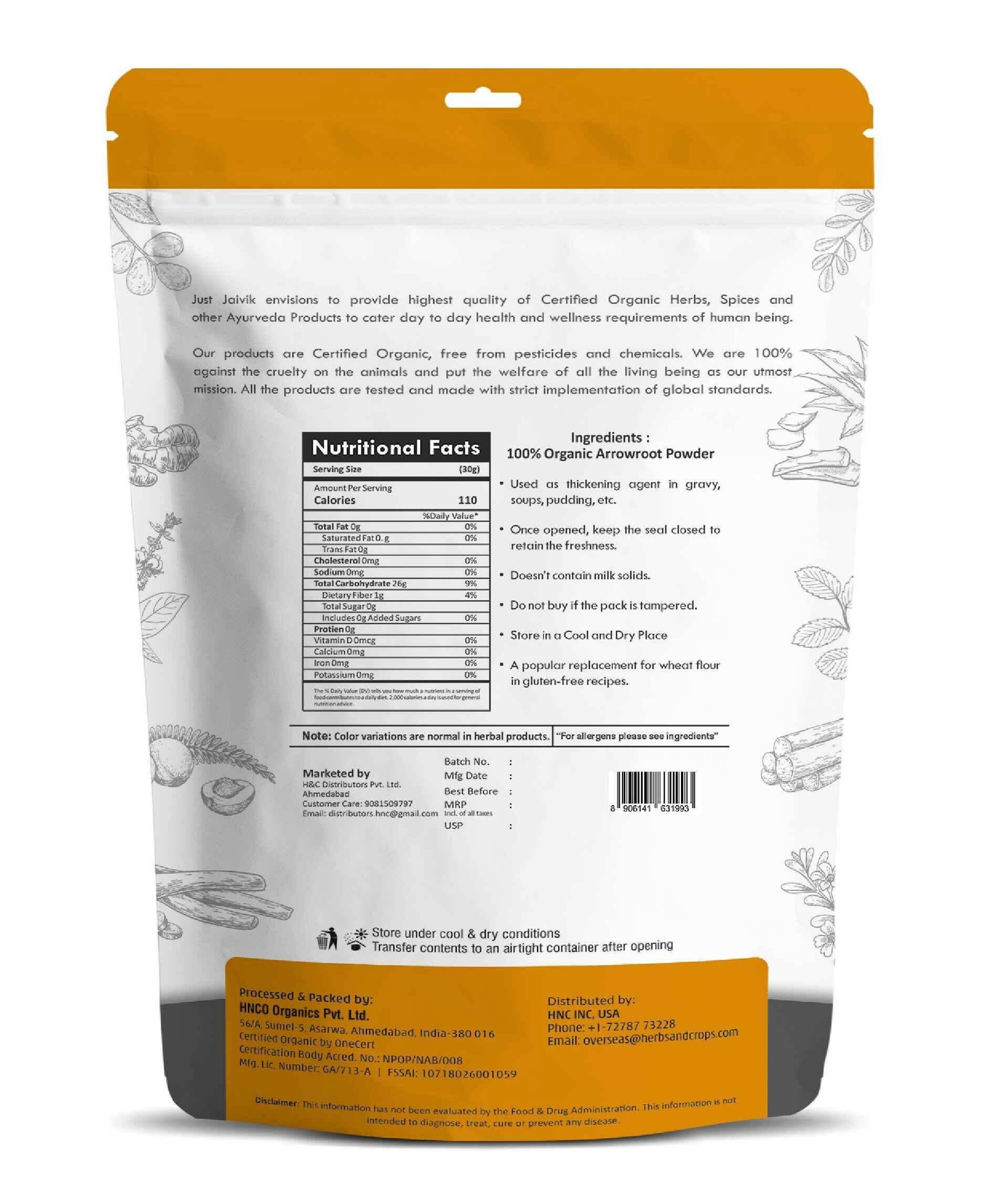 Just Jaivik Organic Arrowroot Powder 100gm - Gluten - Free - Health N Wellness Shop