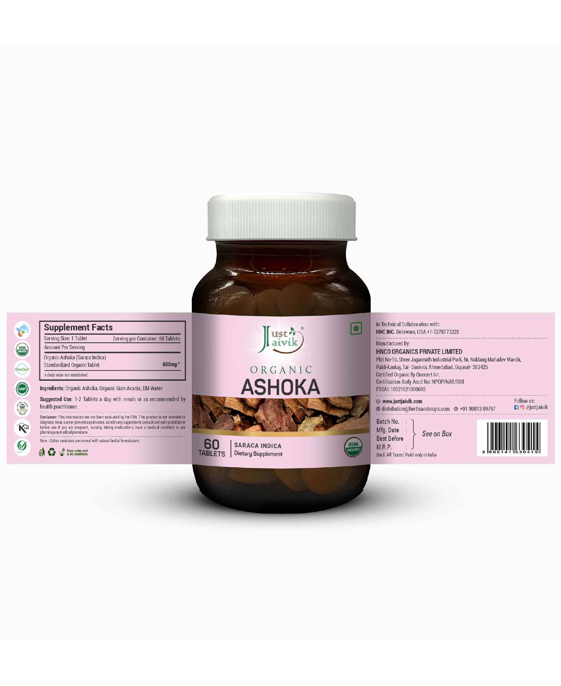 Just Jaivik Organic Ashoka Tablets - Natural Herbal Supplement for Women’s Reproductive Health and Skin Wellness - Health N Wellness Shop