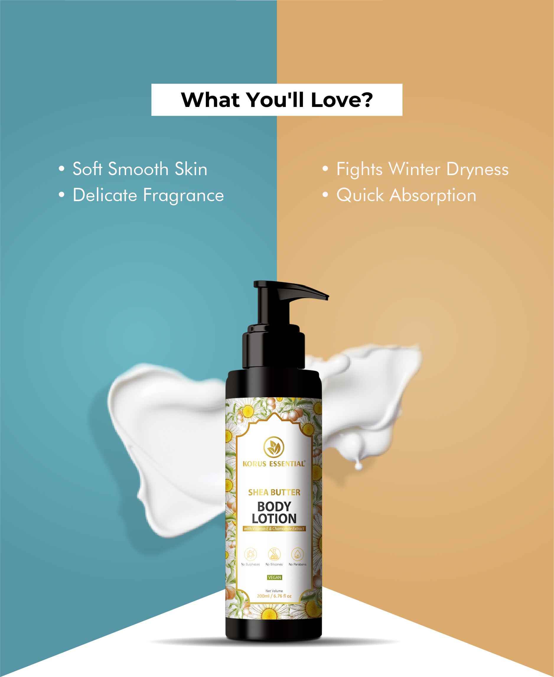 Korus Essential Shea Butter Body Lotion 200ml - Vitamin E & Chamomile - Health N Wellness Shop