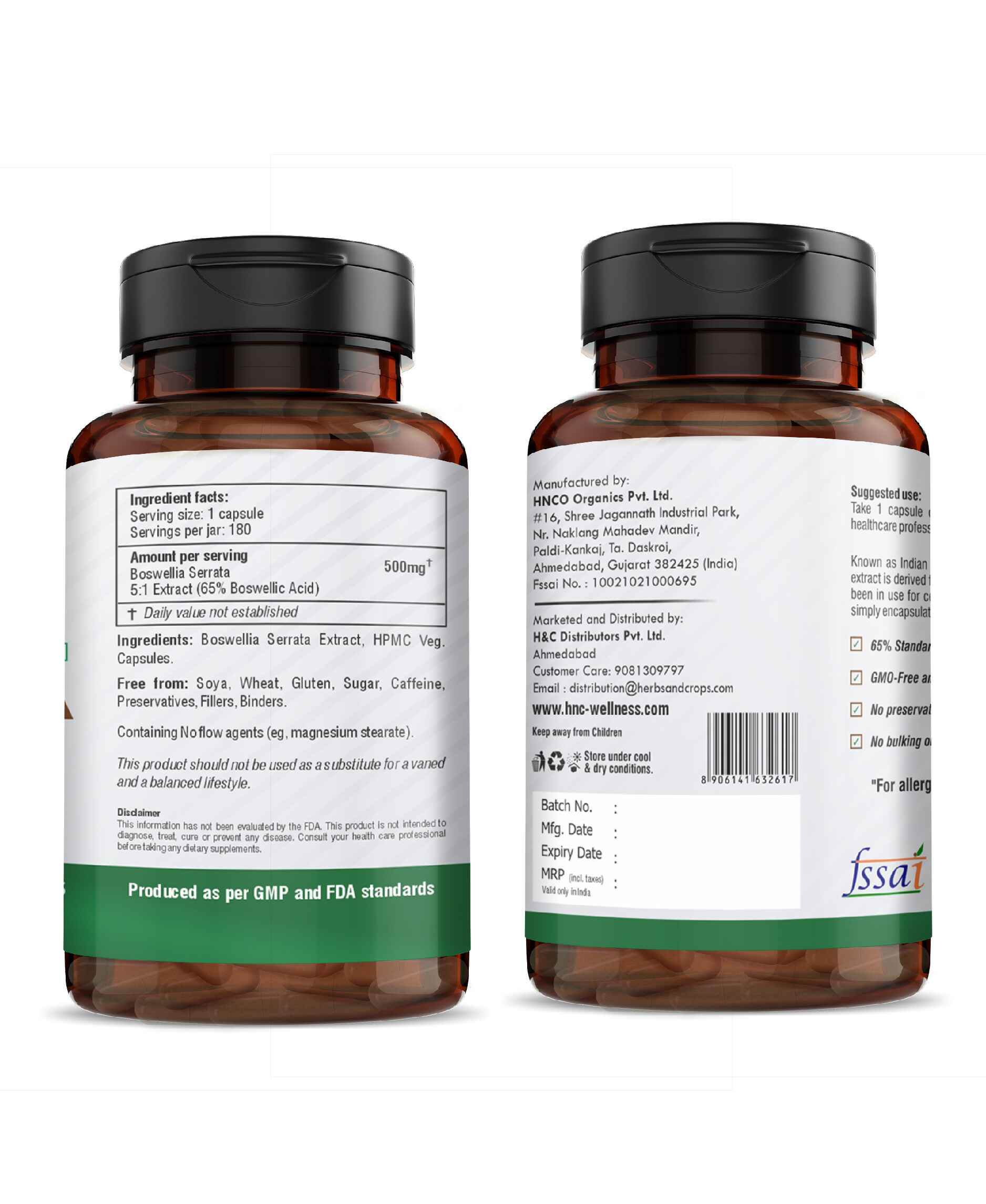 Boswellia Serrata Capsules 500mg - High Strength Joint Support with 65% Boswellic Acid | Natural Anti - Inflammatory Supplement - Health N Wellness Shop