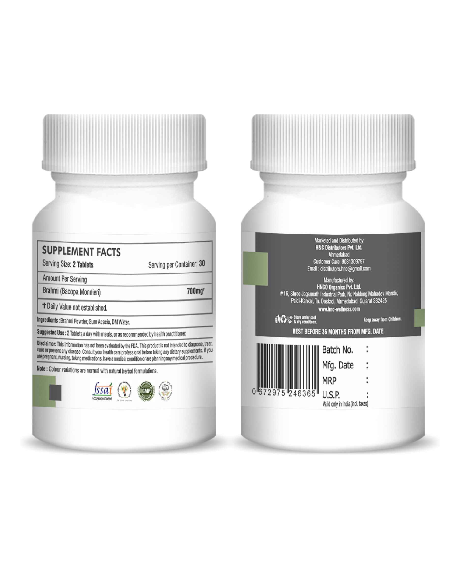 H&C Natural Brahmi Tablet 350mg - Memory & Focus Booster - Health N Wellness Shop