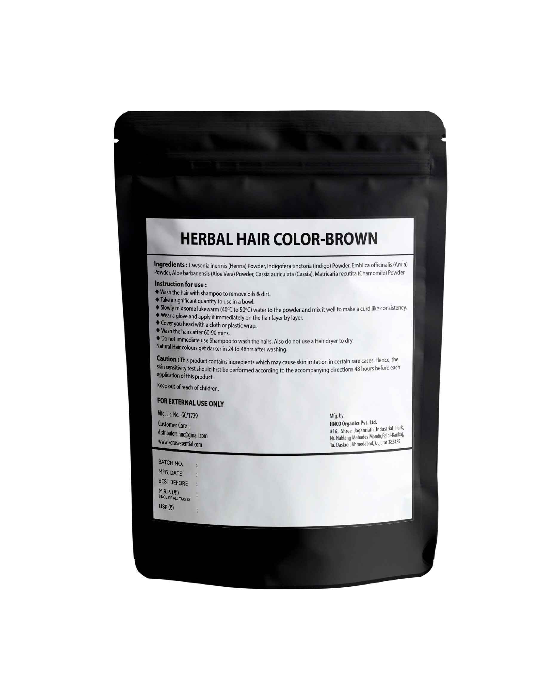 Korus Essential Herbal Hair Color Brown 100g - Natural Ammonia - Free Dye - Health N Wellness Shop