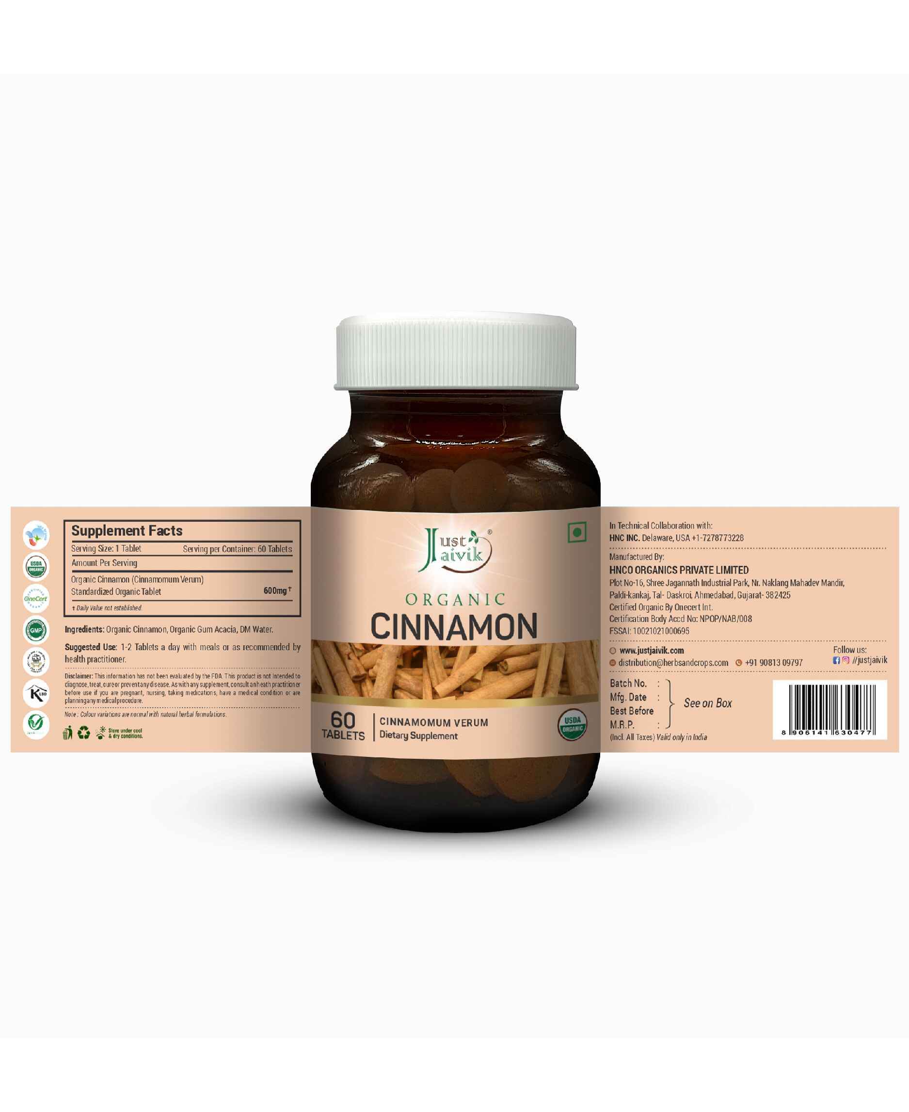 Just Jaivik Organic Cinnamon Herbal Supplement – 60 Count - Health N Wellness Shop