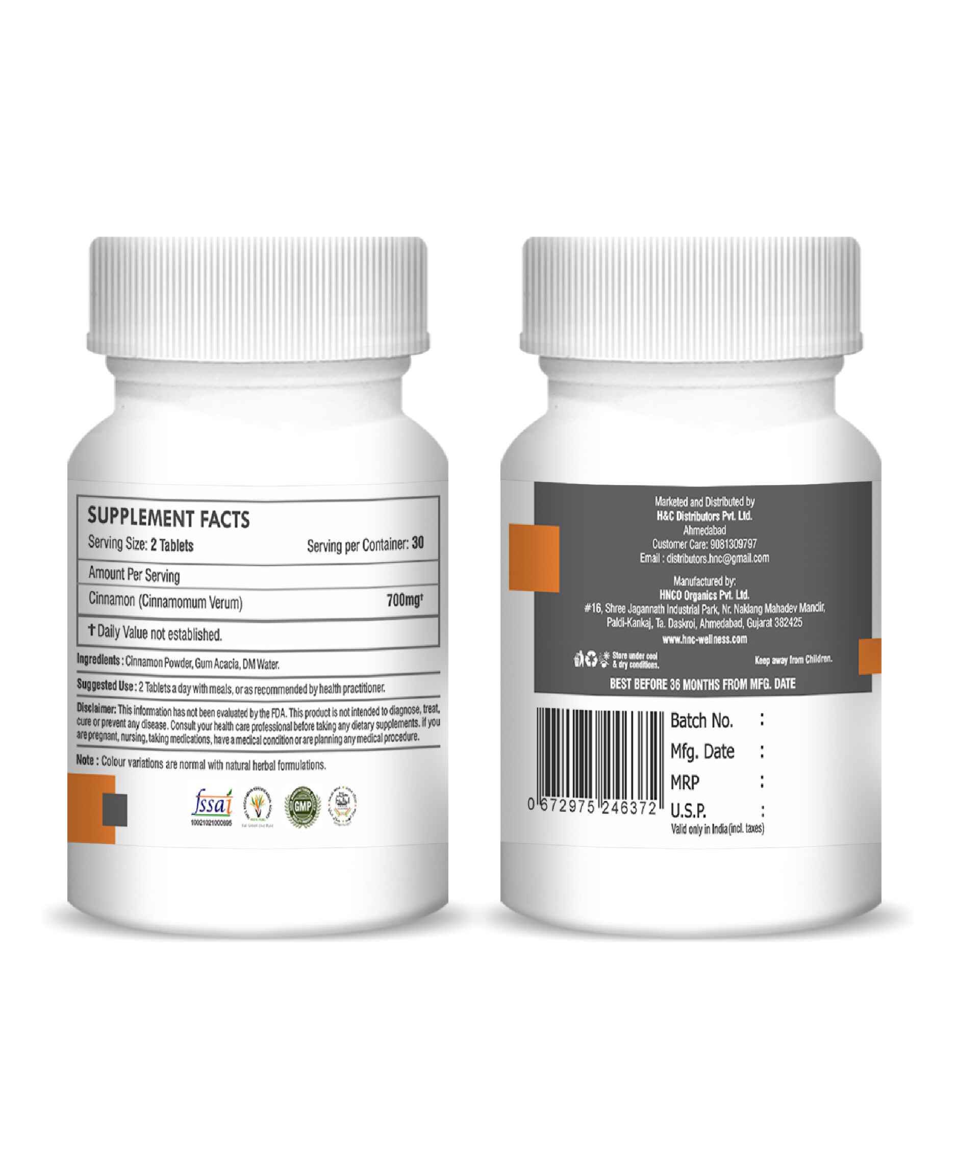 H&C Natural Cinnamon Tablet 350mg - Blood Sugar & Metabolic Support - Health N Wellness Shop