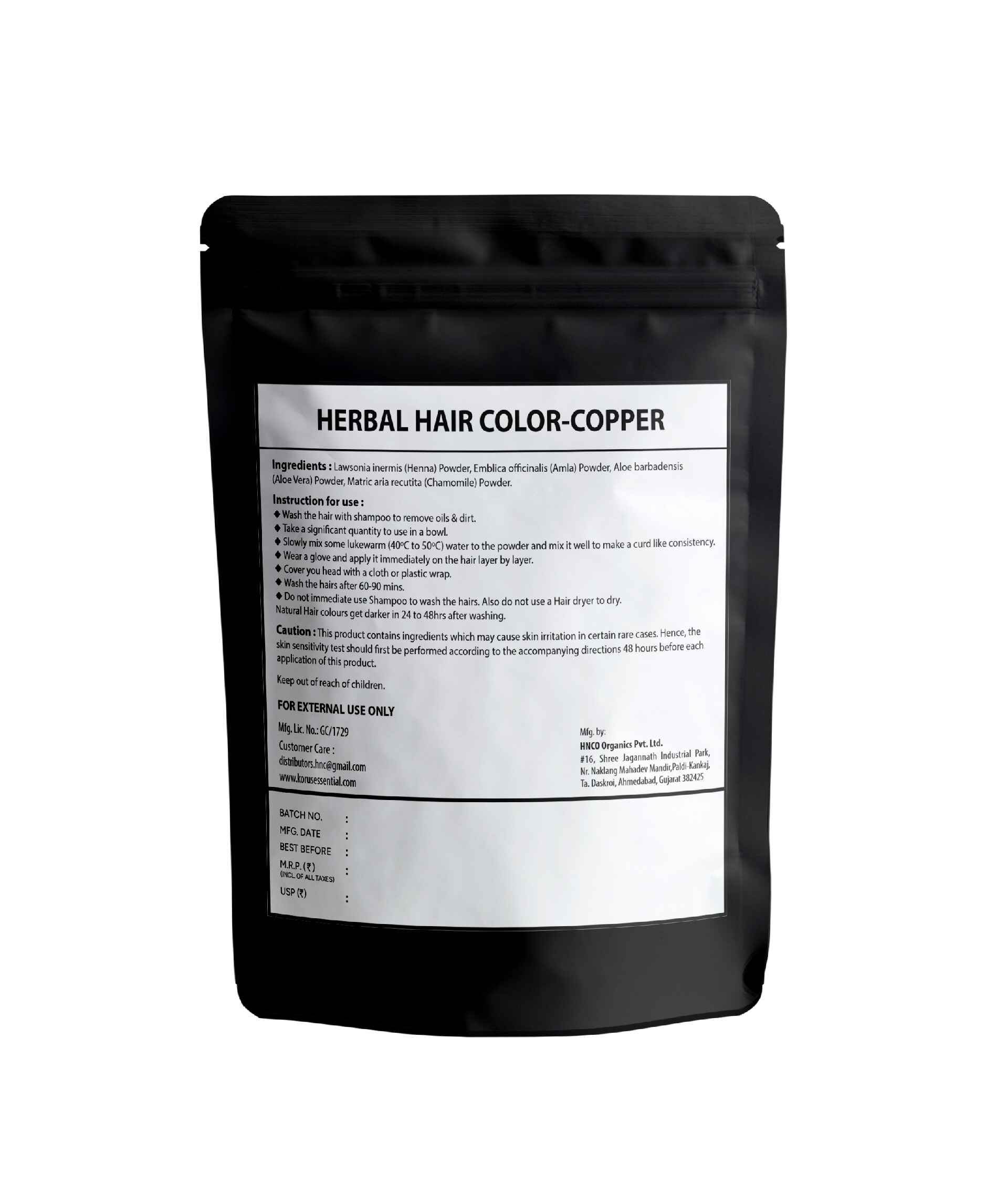 Korus Essential Herbal Hair Color Copper 100g - Natural Grey Coverage - Health N Wellness Shop