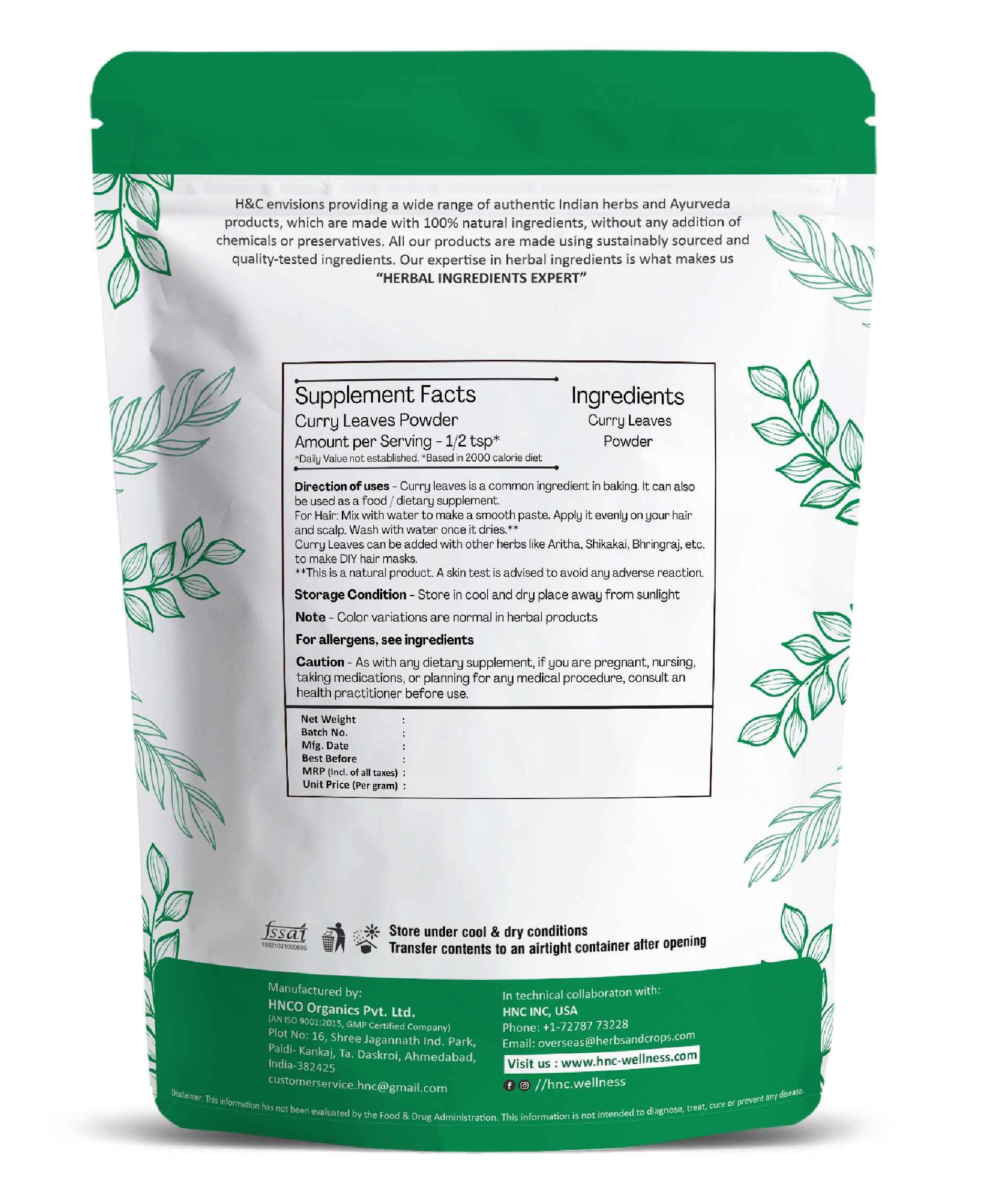 H&C Natural Curry Leaves Powder 100gm - Hair Growth & Wellness - Health N Wellness Shop