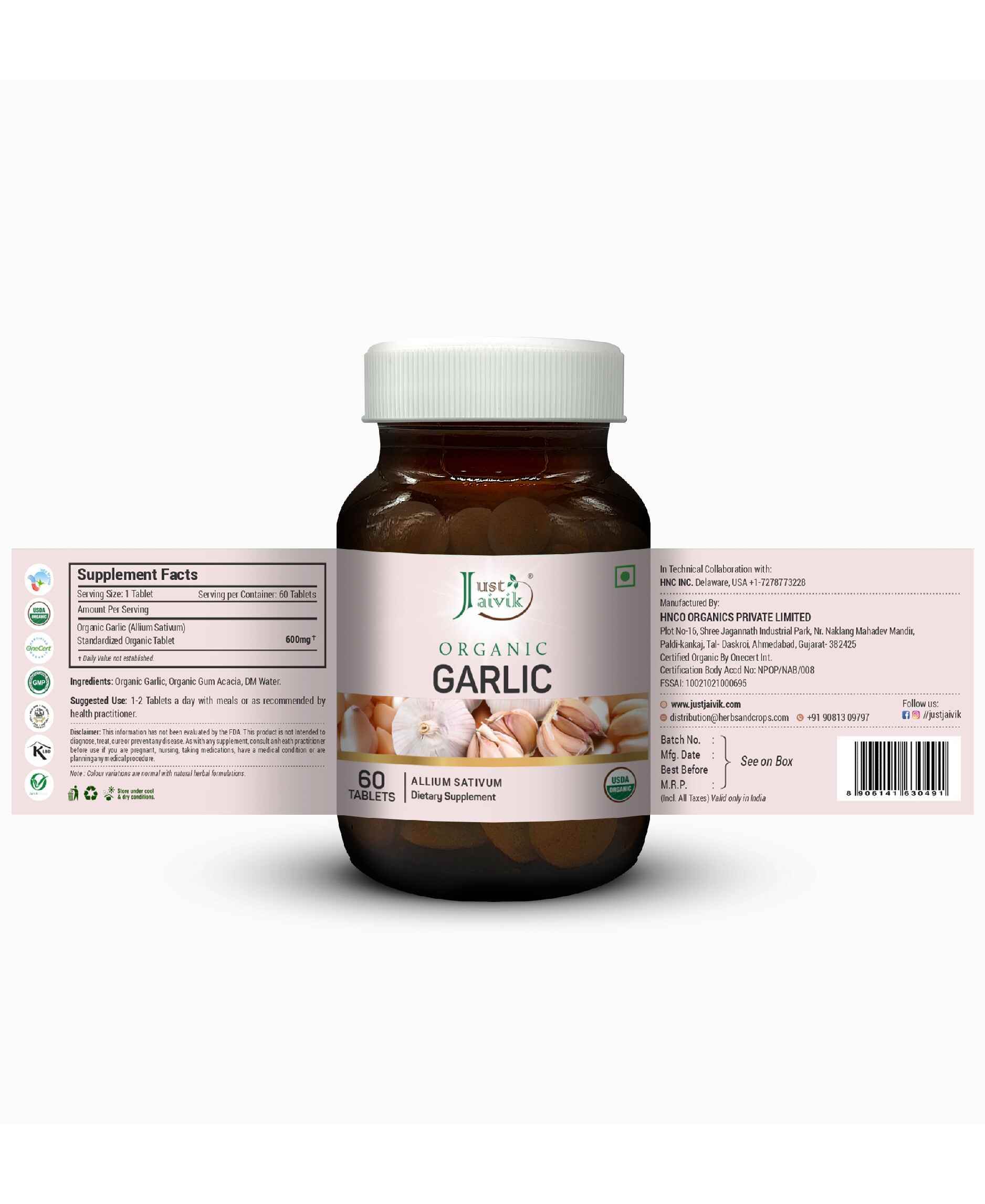 Just Jaivik Organic Garlic Tablets for Heart & Immune Support - Health N Wellness Shop