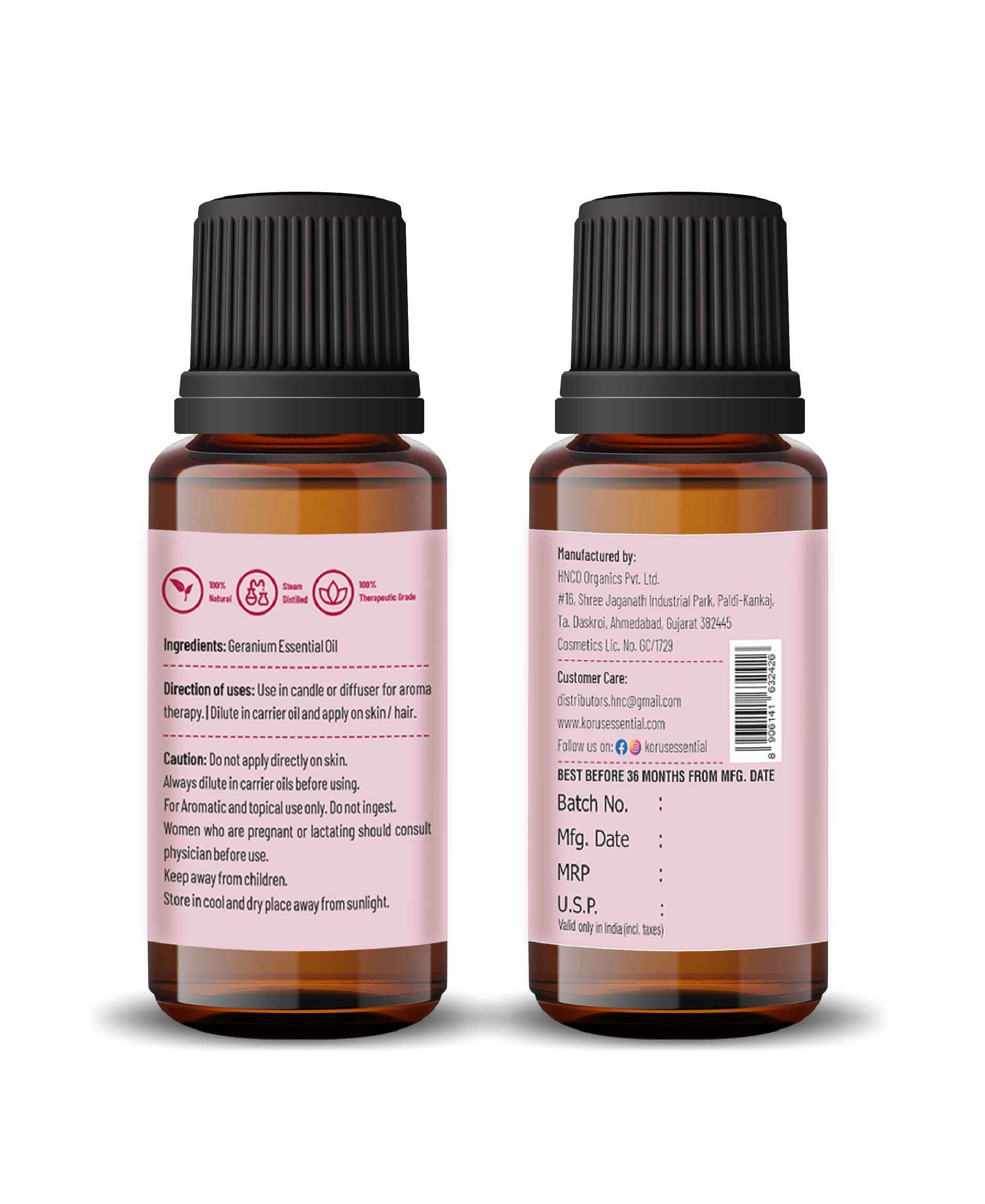 Korus Essential Geranium Oil - 15ml - Health N Wellness Shop