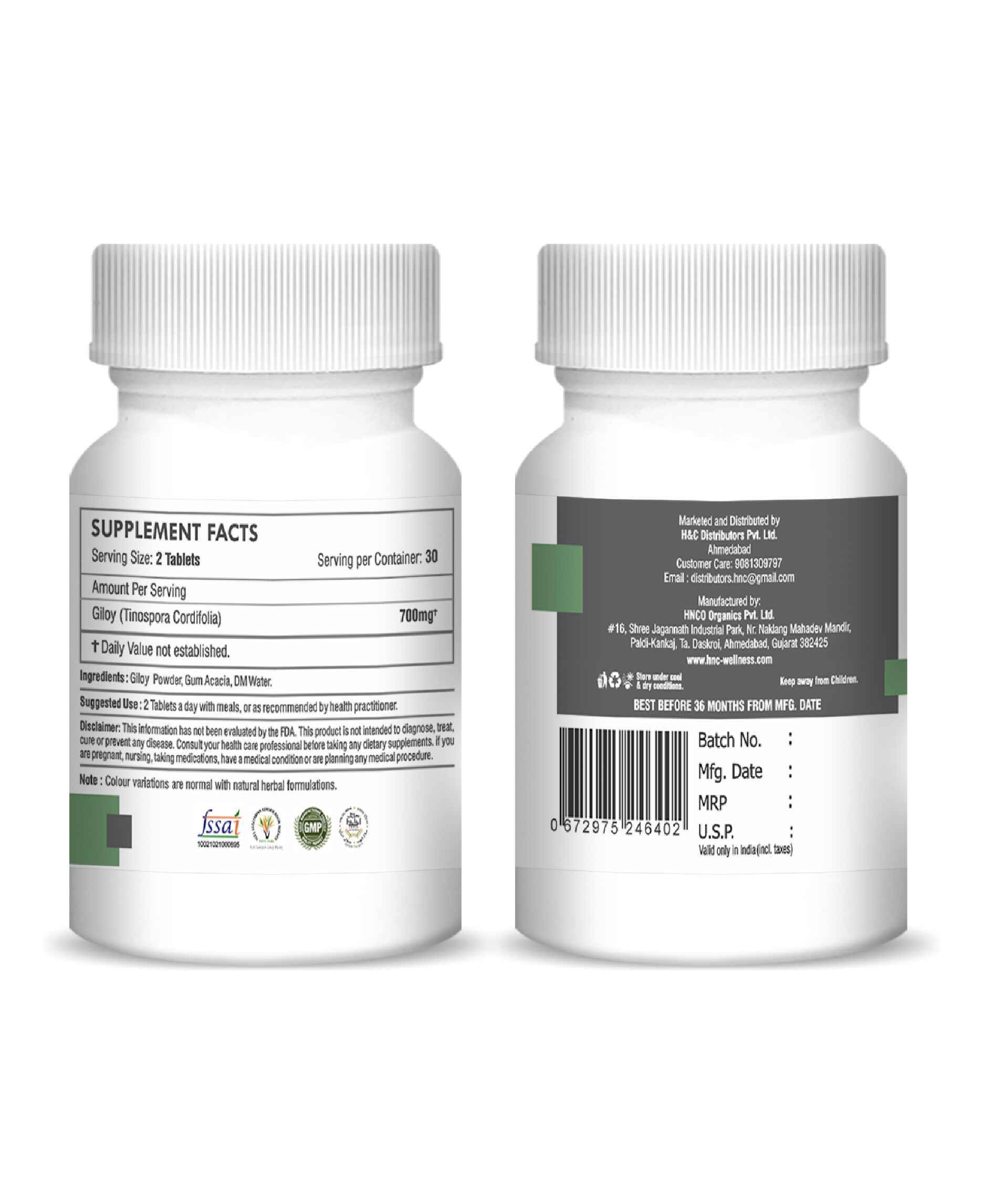 H&C Natural Guduchi (Giloy) Tablet 60 Count - Immunity & Vitality Support - Health N Wellness Shop