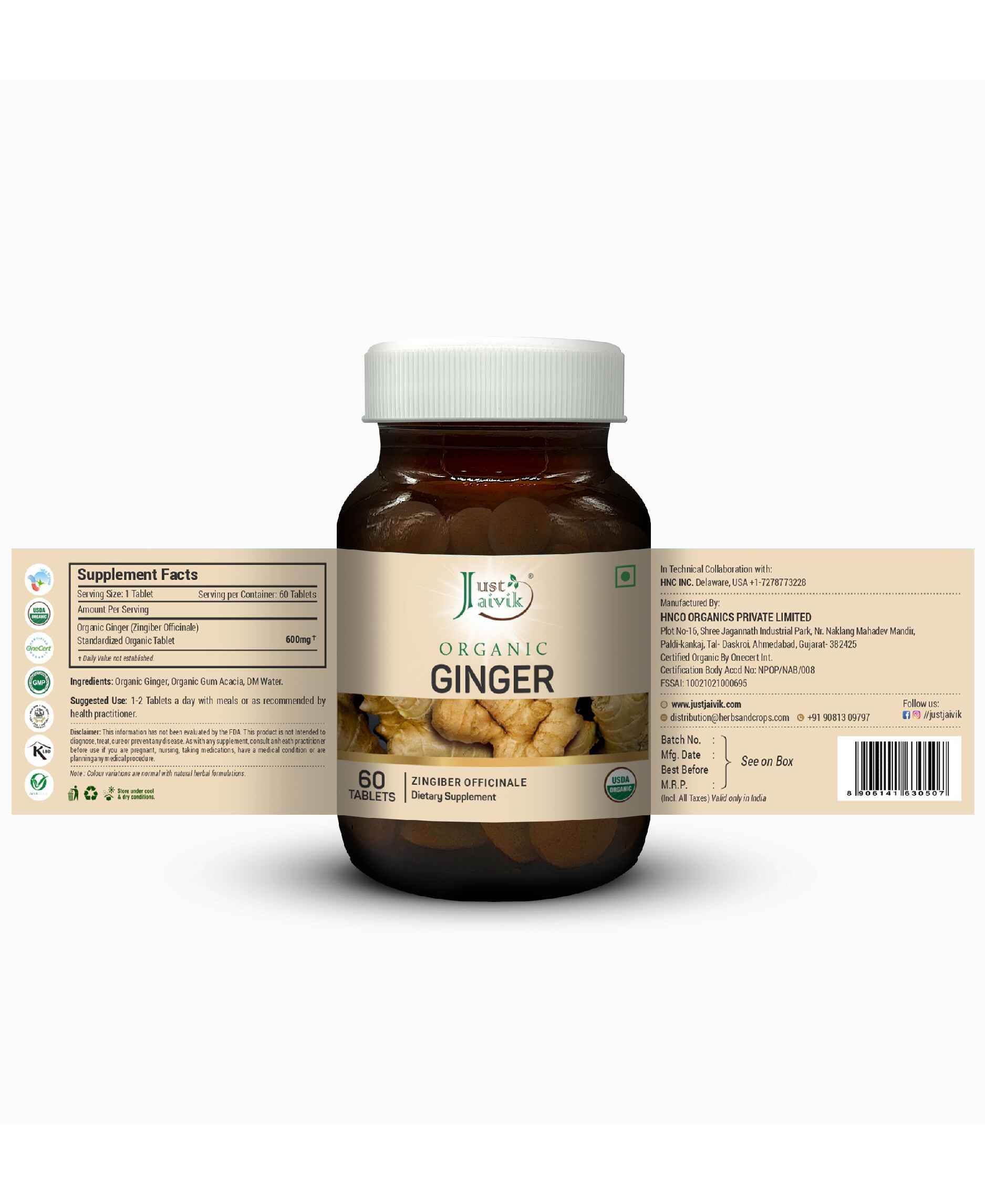 Just Jaivik Organic Ginger Tablets – Natural Digestive Support & Nausea Relief with 100% Pure Organic Ginger - Health N Wellness Shop