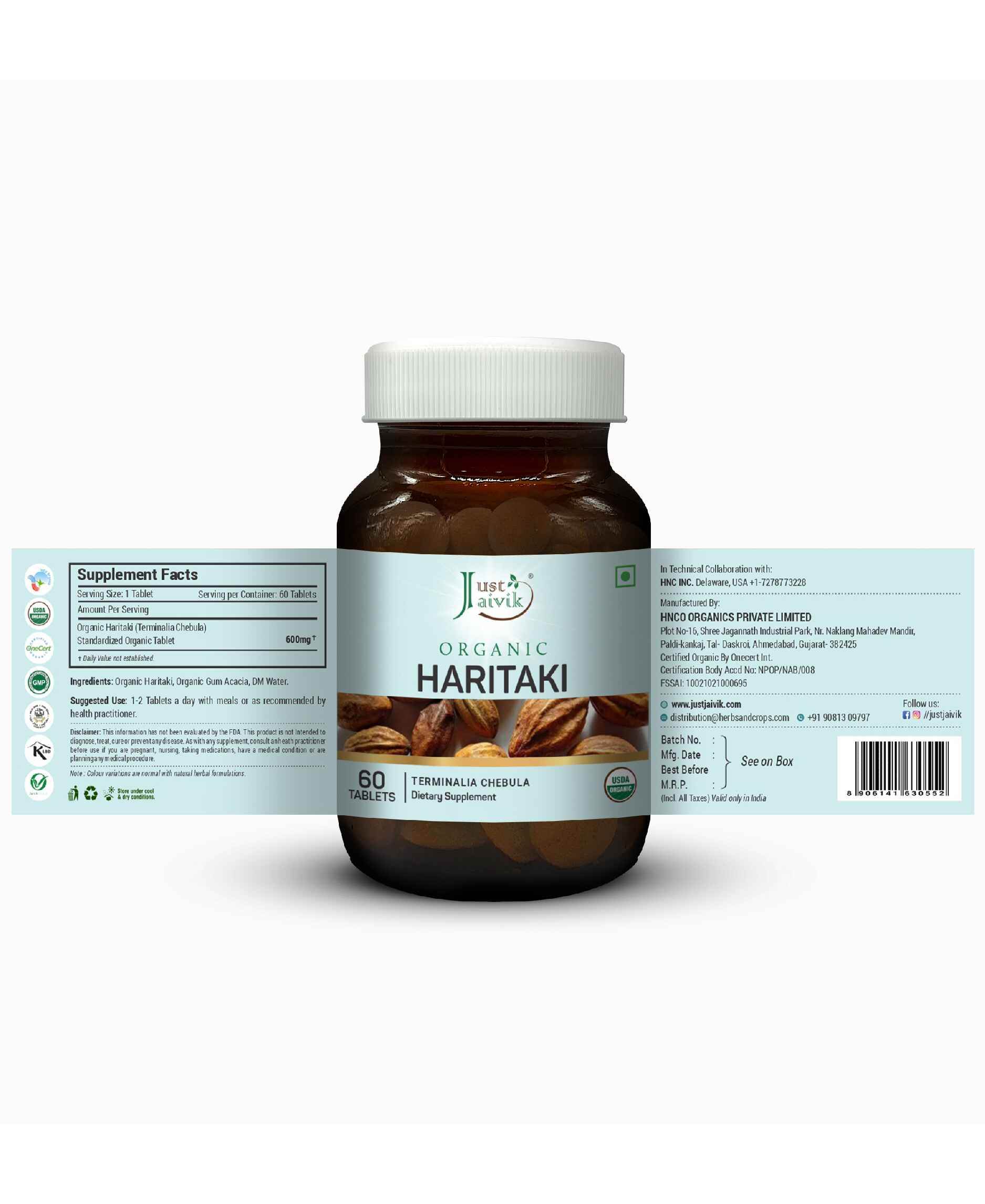 Just Jaivik Organic Haritaki Tablets for Digestion, Detox & Immune Support - Health N Wellness Shop