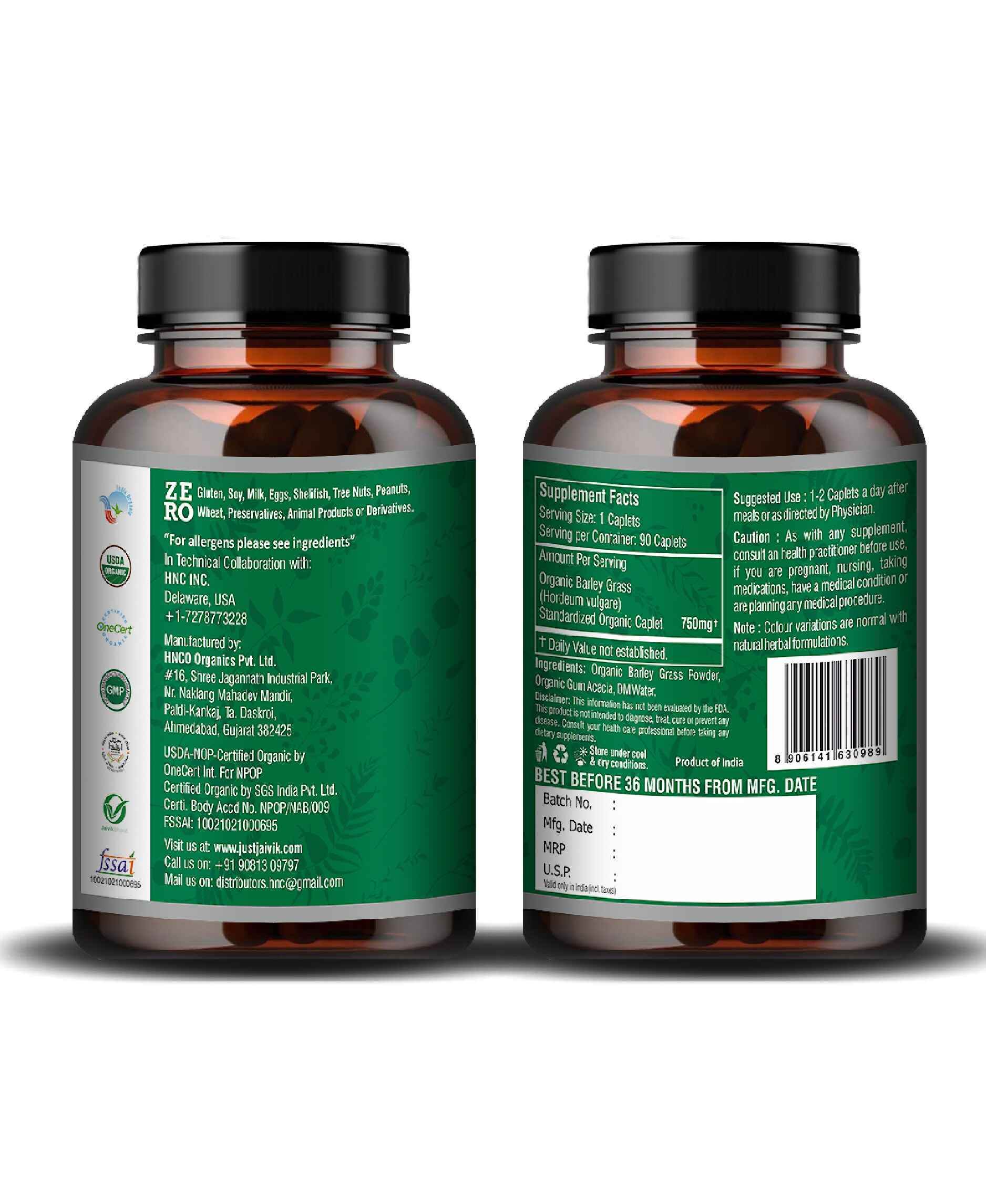 Just Jaivik Organic Barley Grass Caplets – Natural Vegan Superfood Supplement for Detox, Immunity & Energy Boost - Health N Wellness Shop