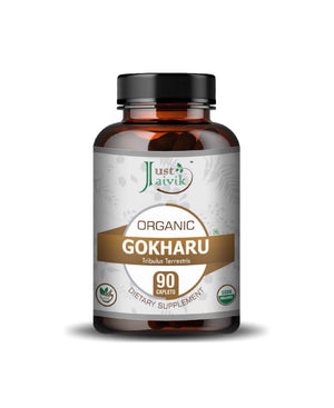 Just Jaivik Organic Gokharu Caplets - Natural Herbal Supplement for Energy, Muscle Growth & Vitality - Health N Wellness Shop