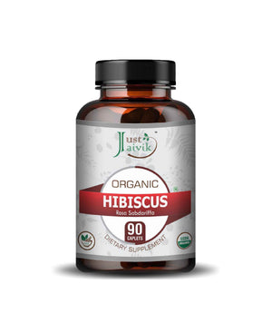 Just Jaivik Organic Hibiscus Caplets for Hair, Skin, and Detox | Certified Vegan Dietary Supplement - Health N Wellness Shop