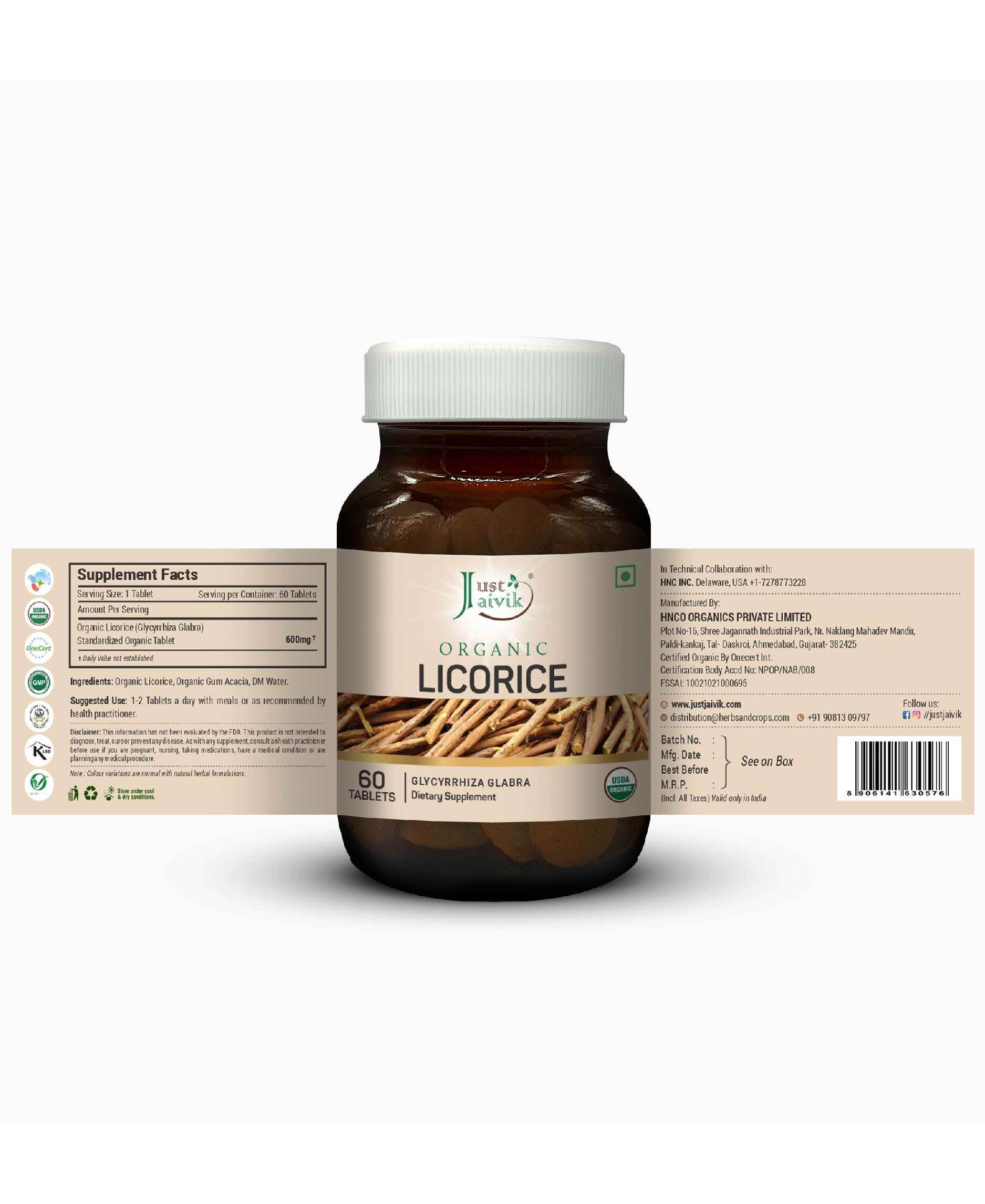 Just Jaivik Organic Licorice Root Tablets (Mulethi) for Digestive & Respiratory Health - Health N Wellness Shop
