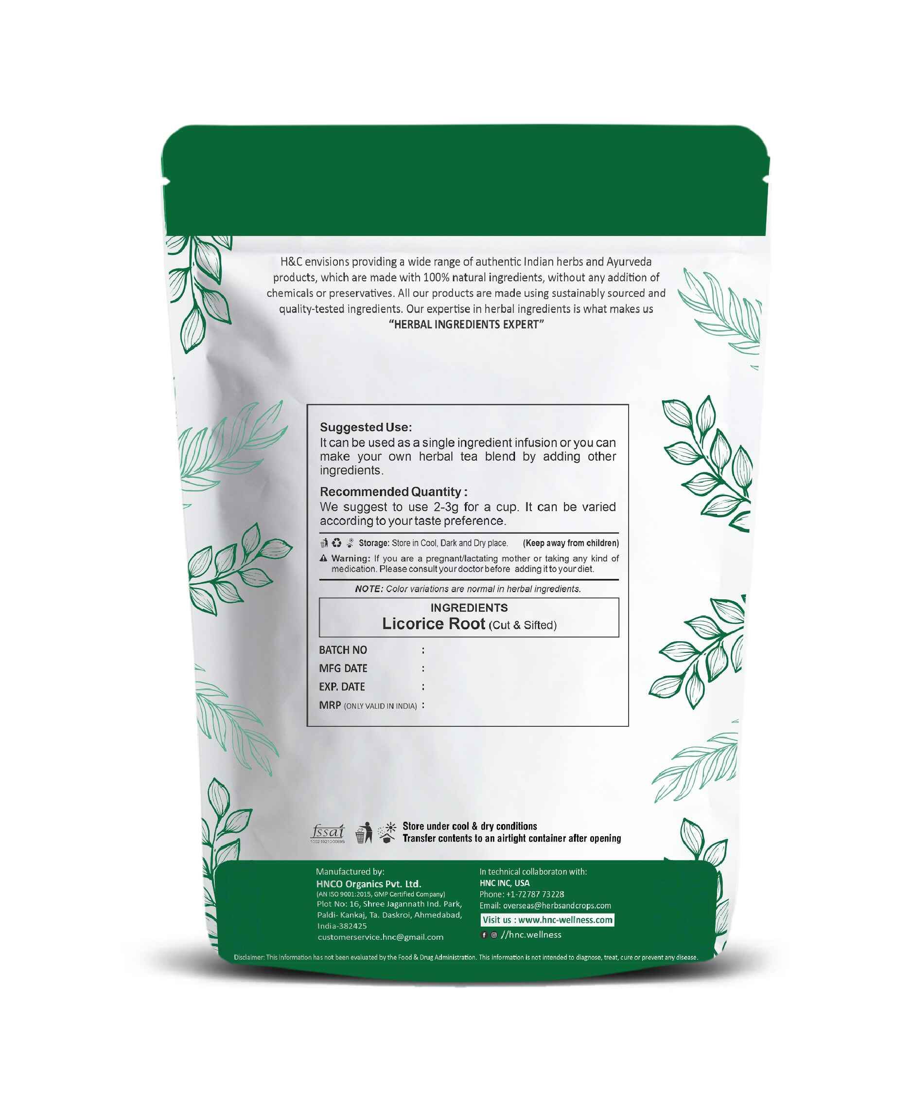 H&C Natural Licorice Root Cut & Sifted 100gm - Digestive Support & Respiratory Wellness - Health N Wellness Shop
